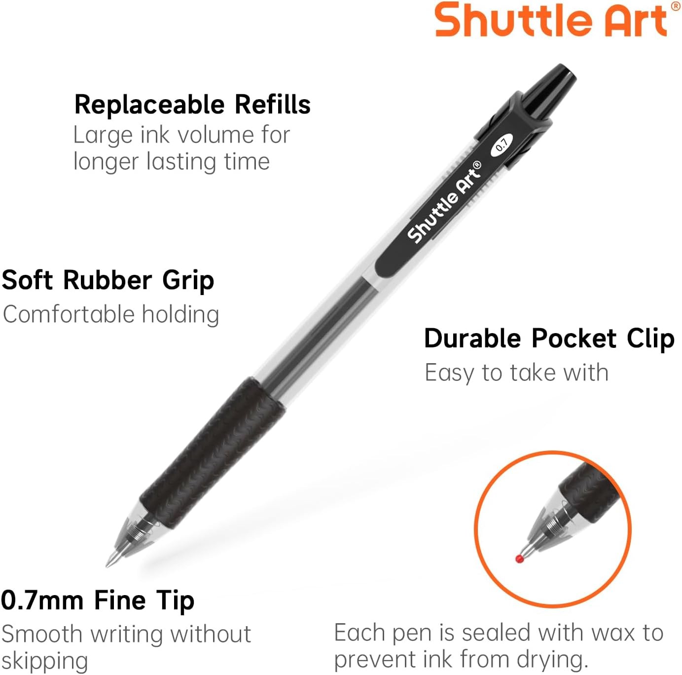 Shuttle Art Black Gel Pens, 100 Pack Retractable 1 Count (Pack of 100),