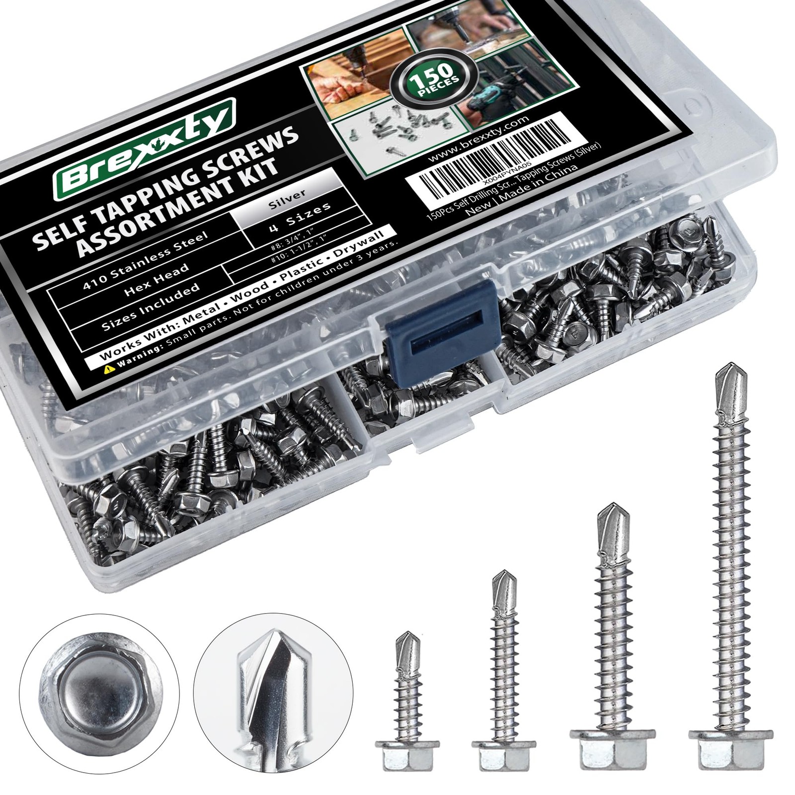 150 PCS Self Drilling Screws for Metal, Wood & Plastic – 410 Stainless Steel …