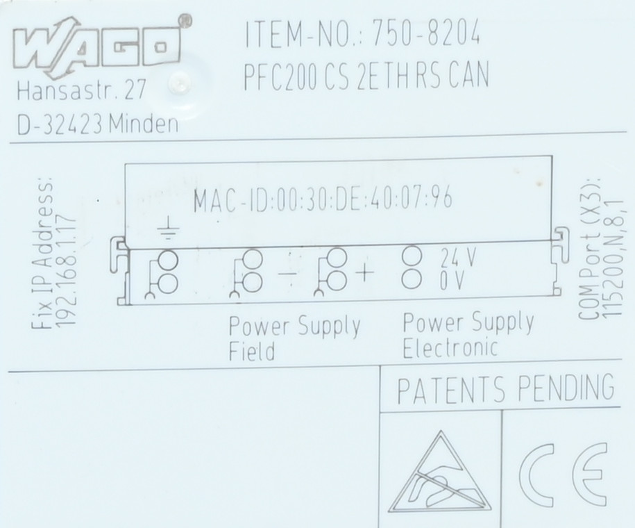 Wago 750-8204 PFC200 CS 2E TH RS CAN