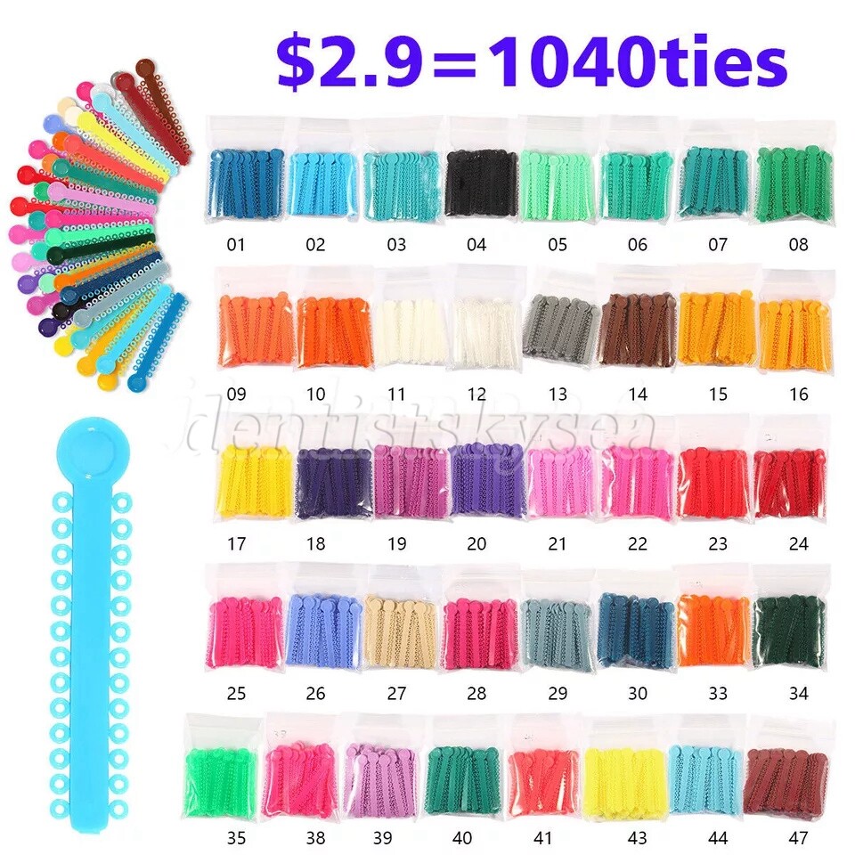 1040pcs Dental Orthodontic Ligature Ties Braces Elastic Rubber Bands 47 Colors