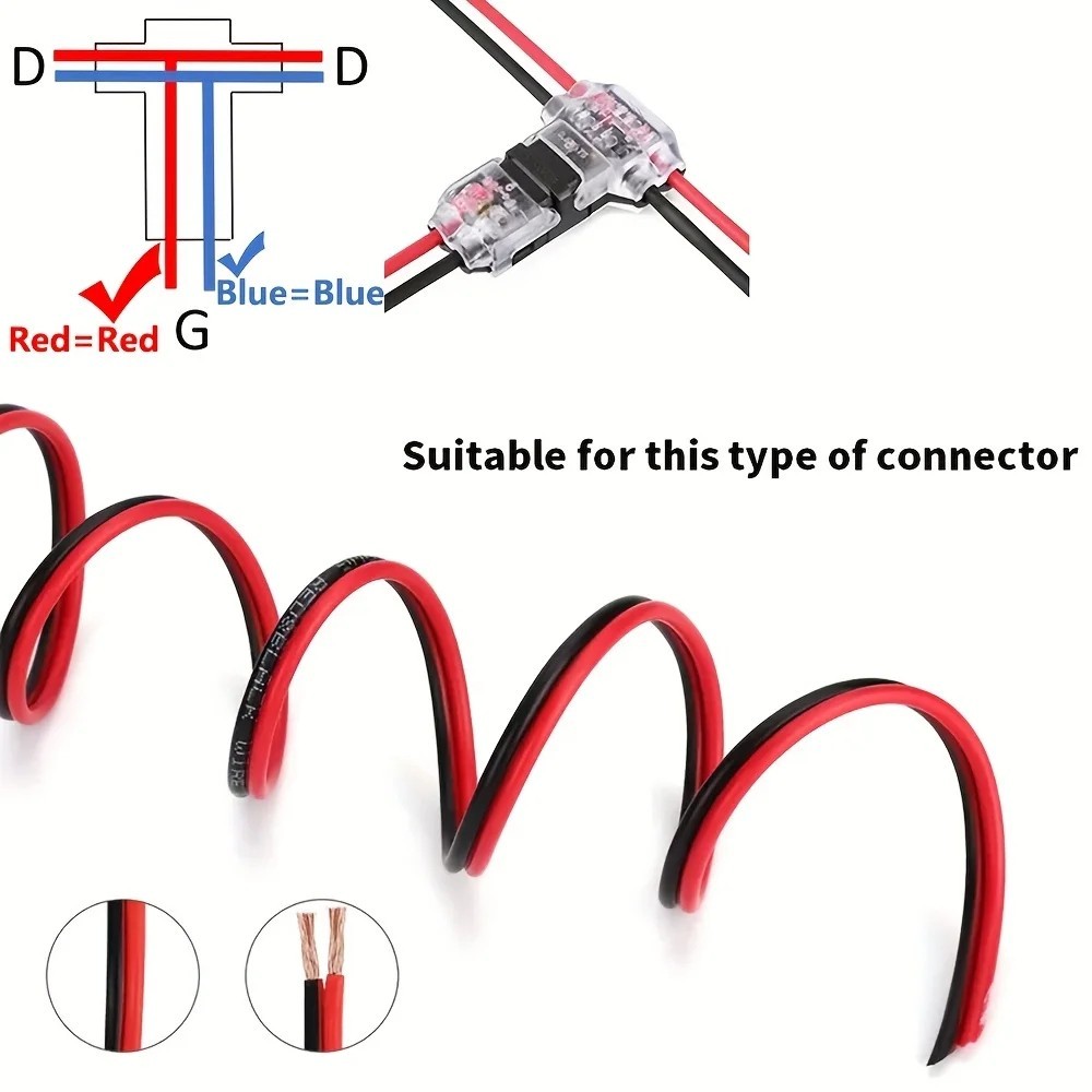 10/20PCS T-Tap 2-Pin Wire Connectors 22-18 AWG Quick Splice Low Voltage