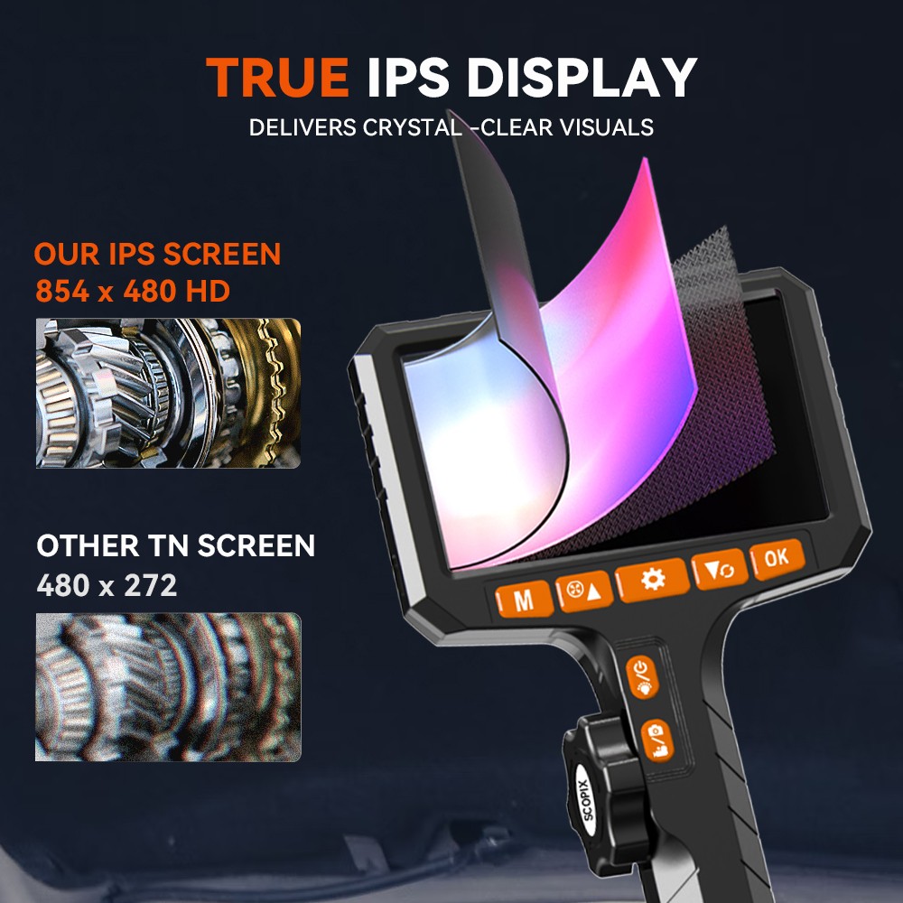 SCOPIX Two-Way 210° Inspection Borescope 6.2mm Endoscope Camera 3.3ft Semi Rigid