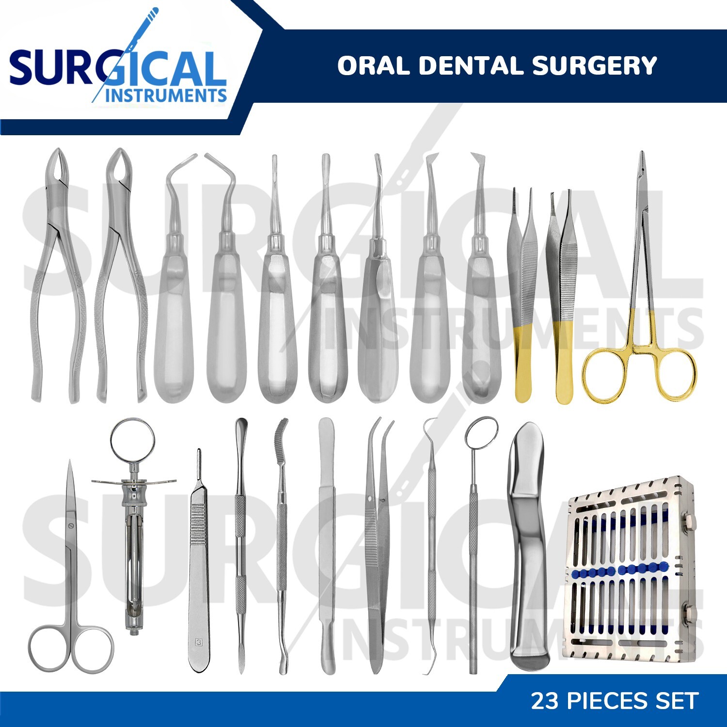 23 Pcs Oral Dental Surgery Set Extracting Elevators Forceps Kit German Grade