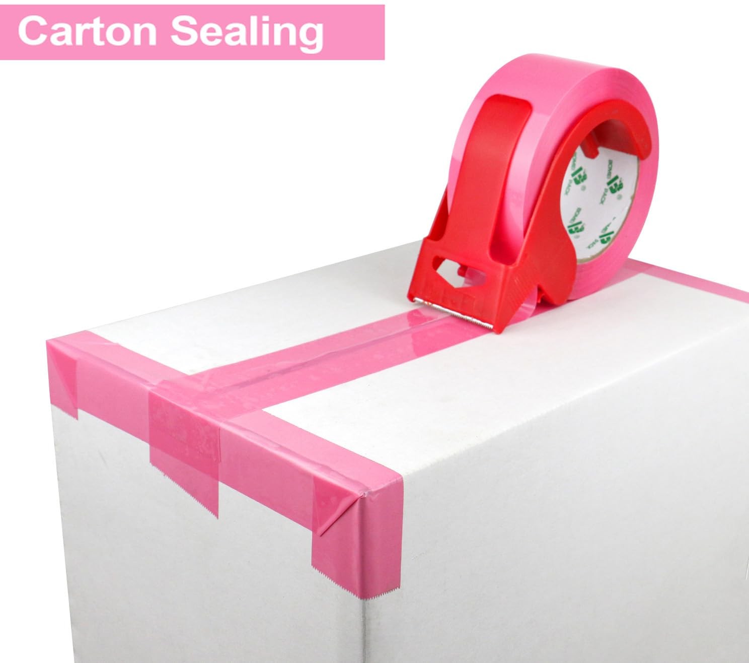 Pink Packing Tape with Dispenser, 2.4 Mil 1.88 Inch x 110 Yards, 2 Refills Ro…