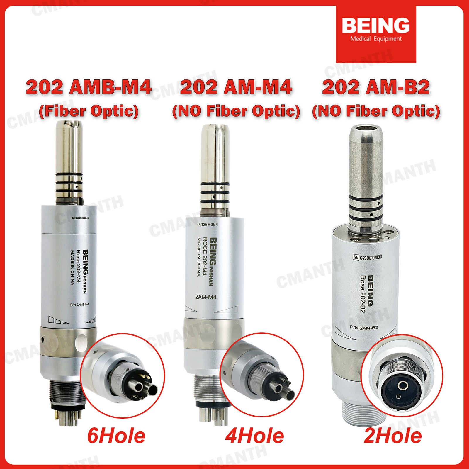 BEING Dental Low Speed Handpiece Contra Angle1:1 20:1Fiber Optic2/4/6H Air Motor
