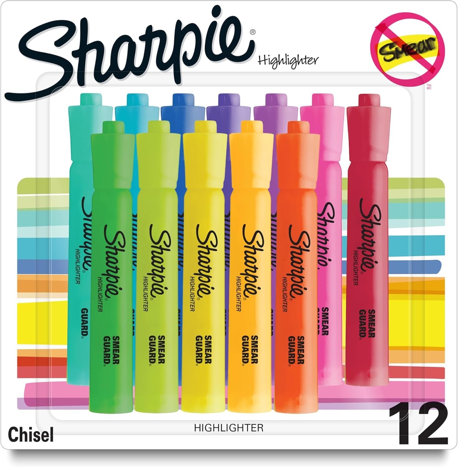 Sharpie Tank Highlighters Chisel Tip Assorted Fluorescent Colors 12 Count