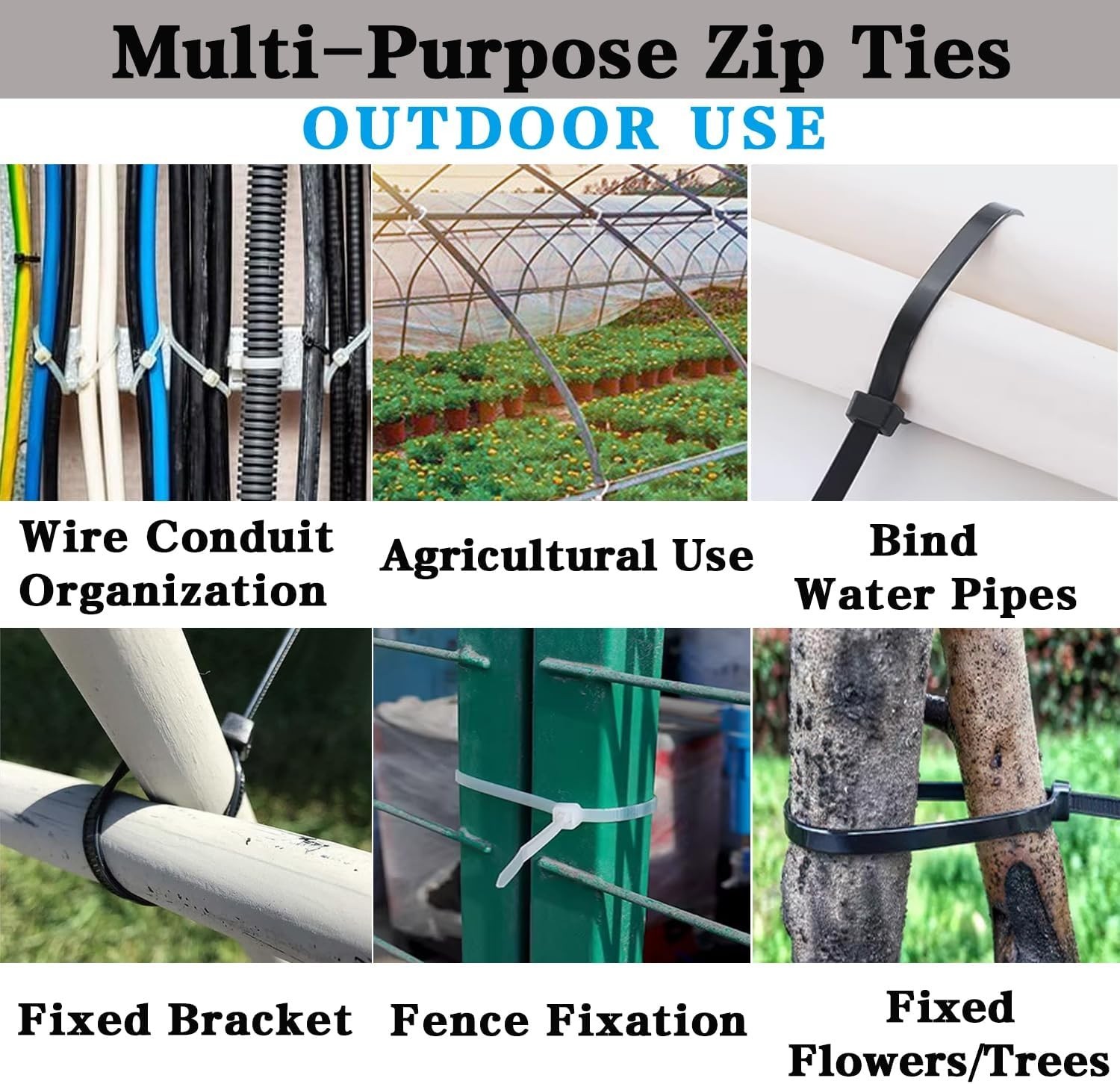 Cable Zip Ties,500 Pack Black and White Zip Ties Assorted Sizes 4/6/8/12 Inch