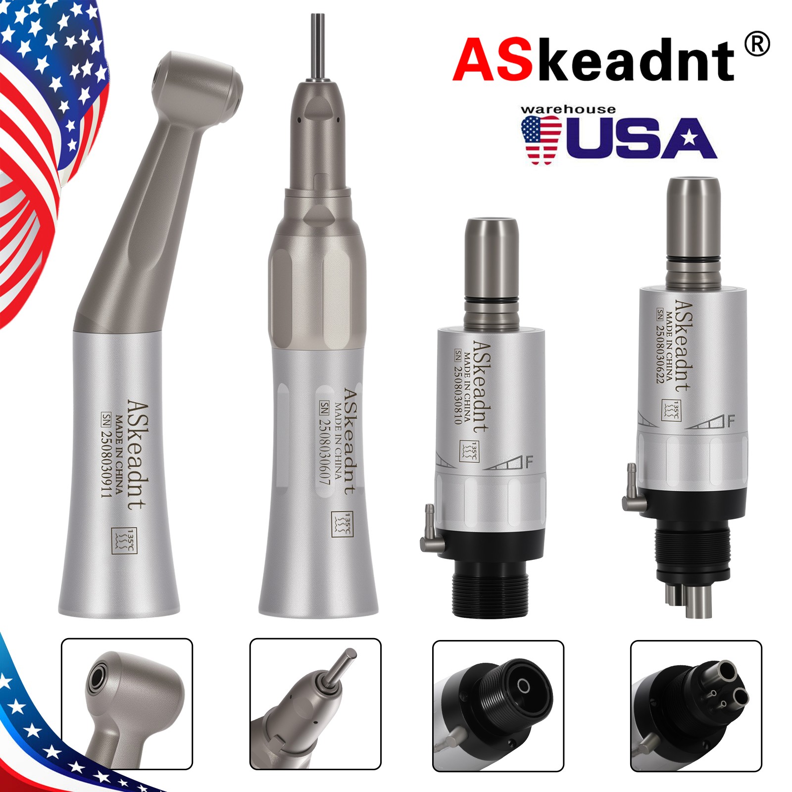 Dental Contra Angle Straight Nosecone Handpiece Air Motor Low Speed 2/4 Holes FX