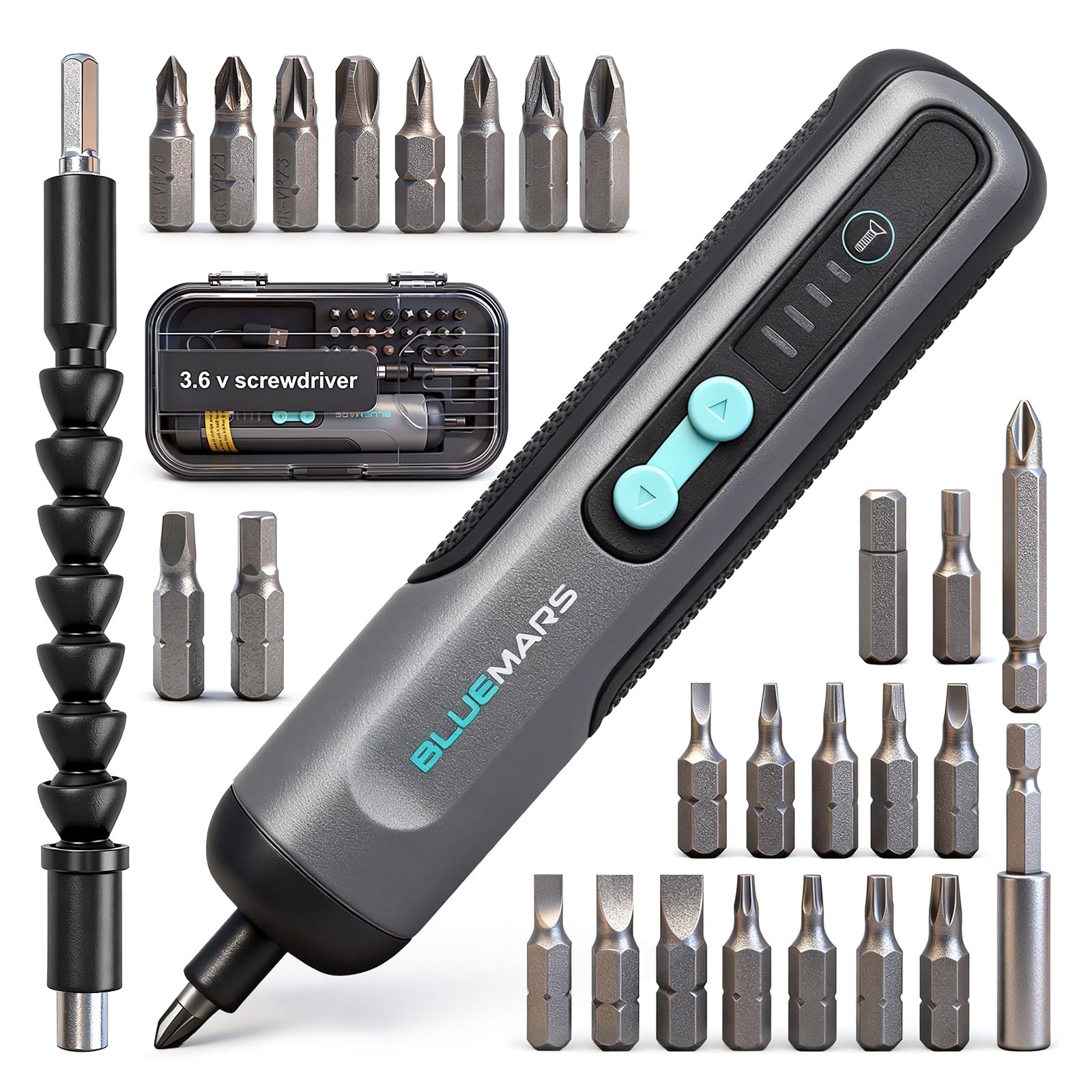 BlueMars Electric Rechargeable Screwdriver Set 3.6V 2AH Cordless Mini Small B…