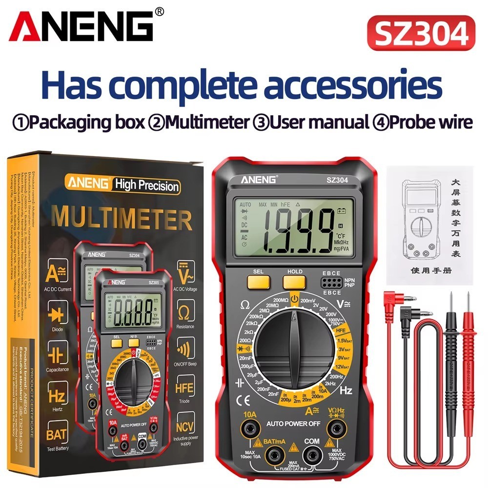 Digital Multimeter AC DC Voltmeter Ammeter Ohmmeter Volt Tester Meter With BATTs