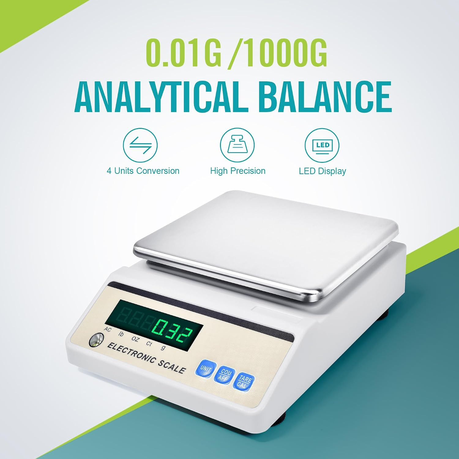 Lab Analytical Balance 1000G X 0.01G with LED Display, High Precision Lab Scale