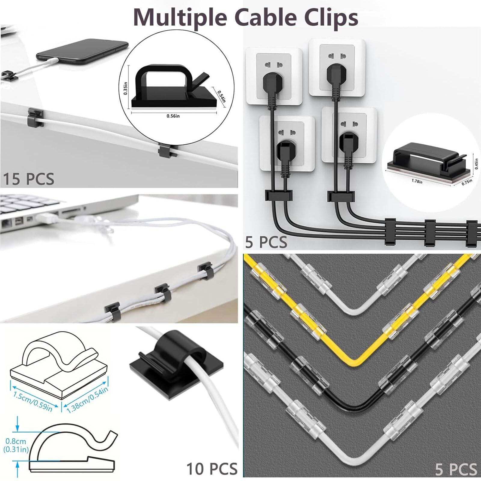 327 PCS Cable Management Kit 4 Cable Cable Sleeves,65 Cable Clips with 13Cord…