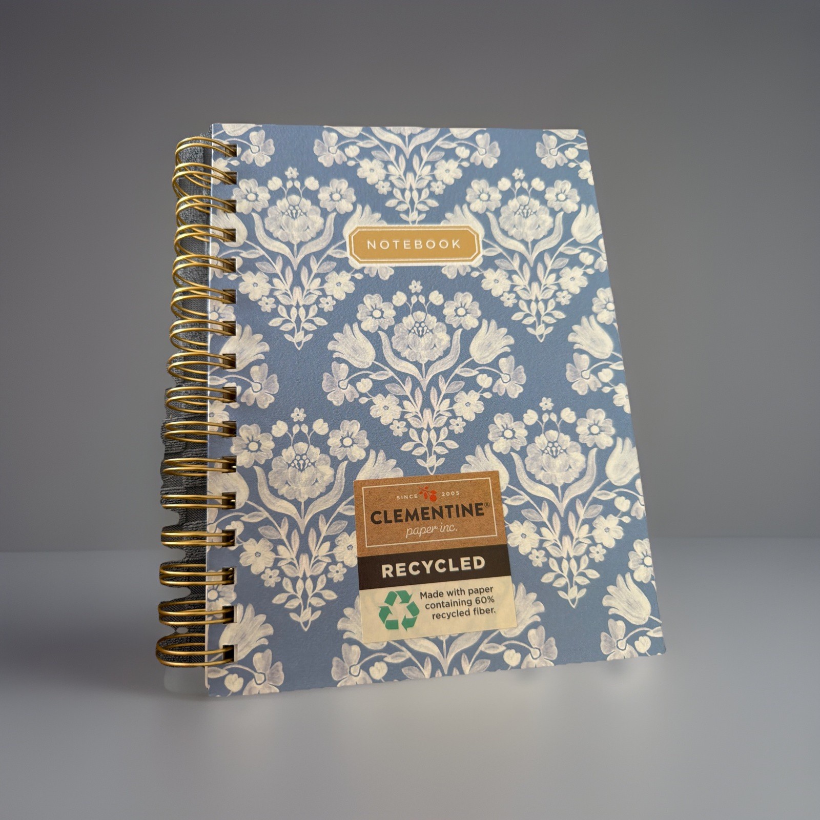 Clementine Blue white Flowers Hardbound Lined Spiral Journal Notebook New