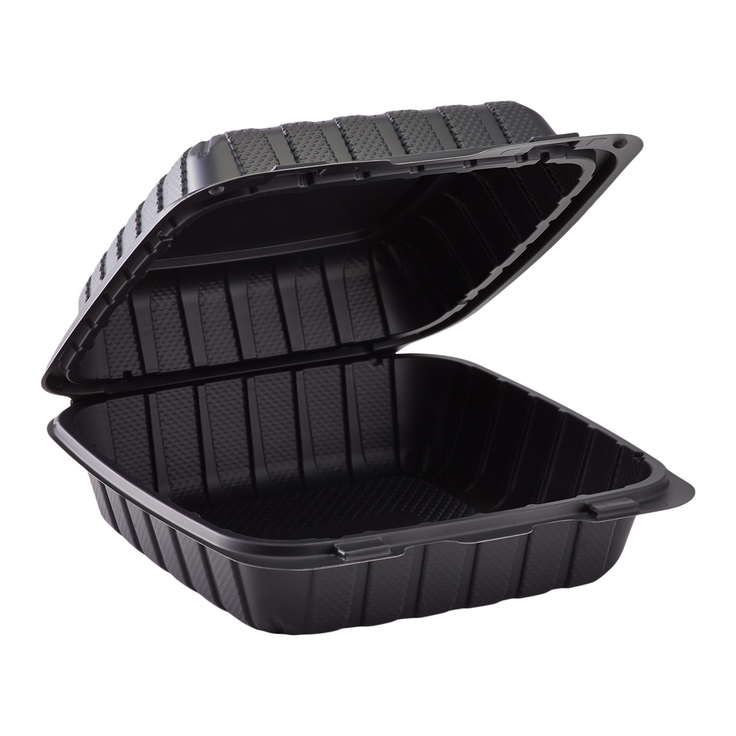 Karat Earth 8″ x 8″ Mineral Filled PP Hinged Container, 1 compartment – Black
