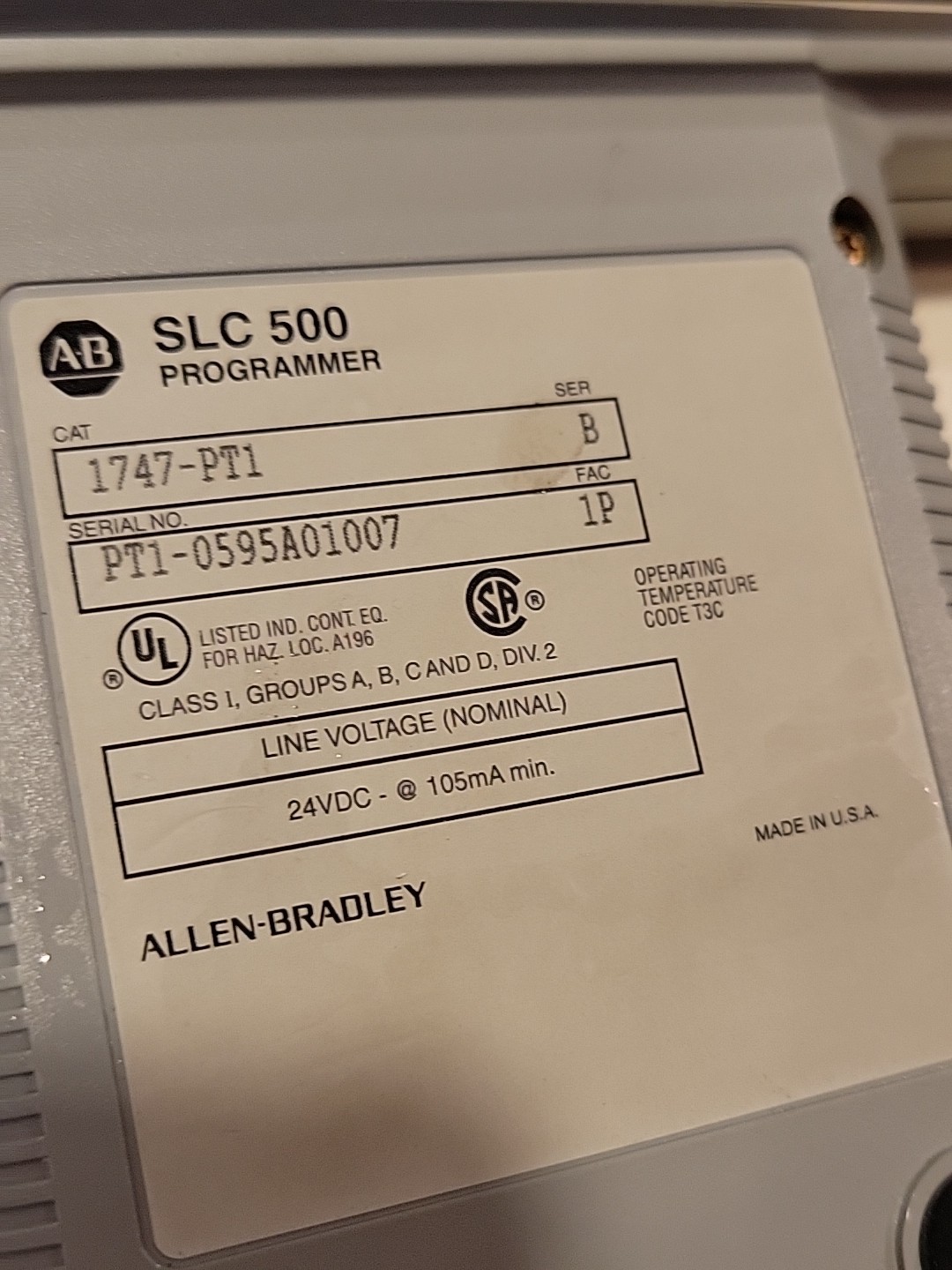 Allen Bradley 1747-PT1 SLC 500 Programmer 1747PT1 Series B