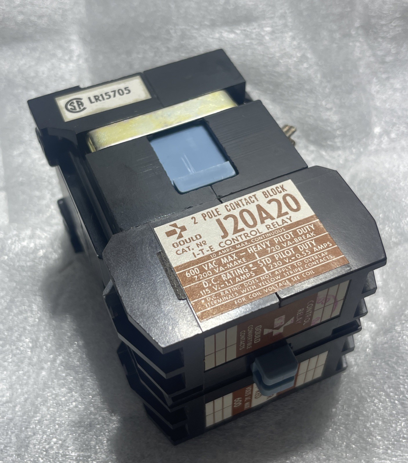 Gould I-T-E J20A20 Reliable Control Class J Silver Red Relay & J20M Magnet Block