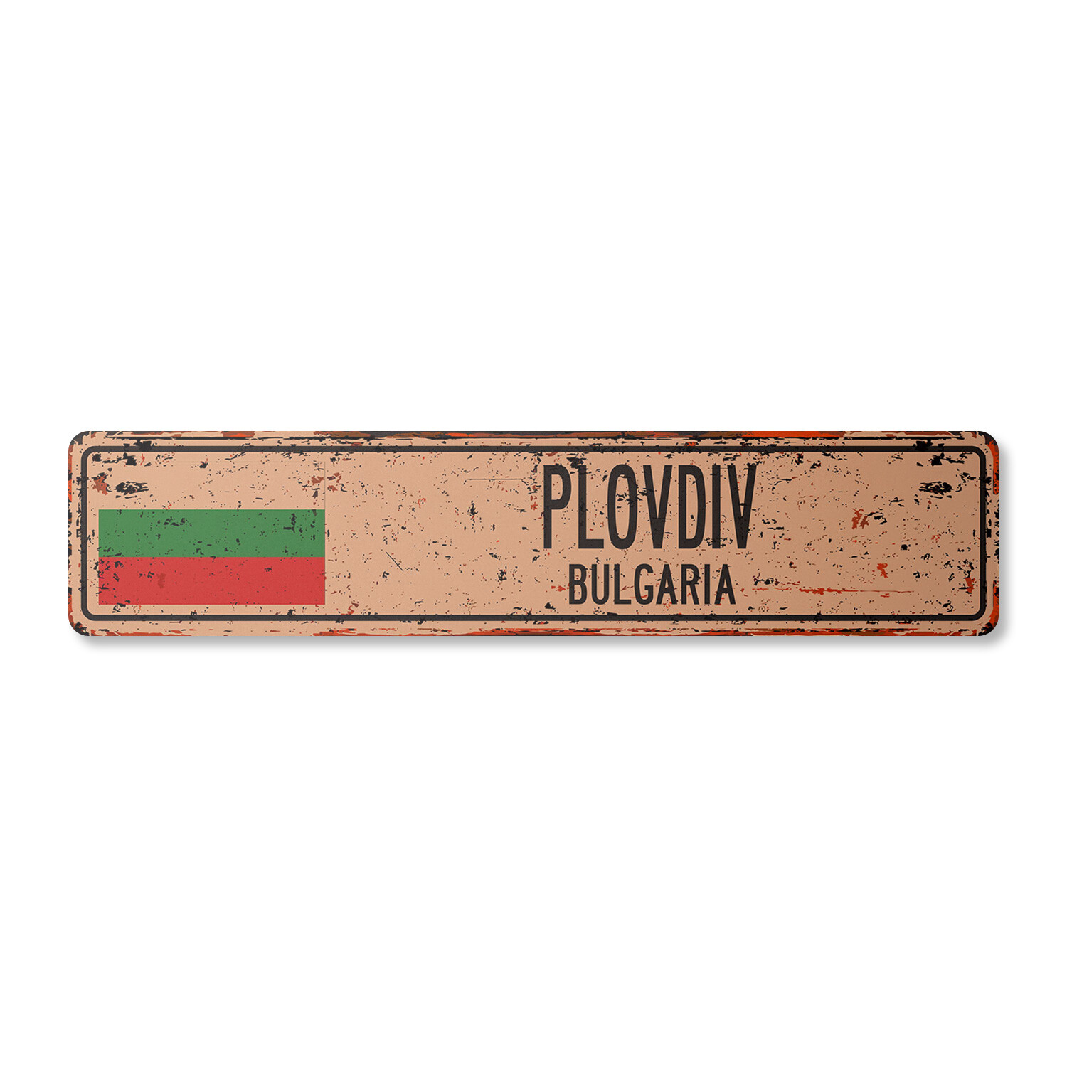 PLOVDIV BULGARIA Vintage Street Sign Bulgarian flag city country road rustic
