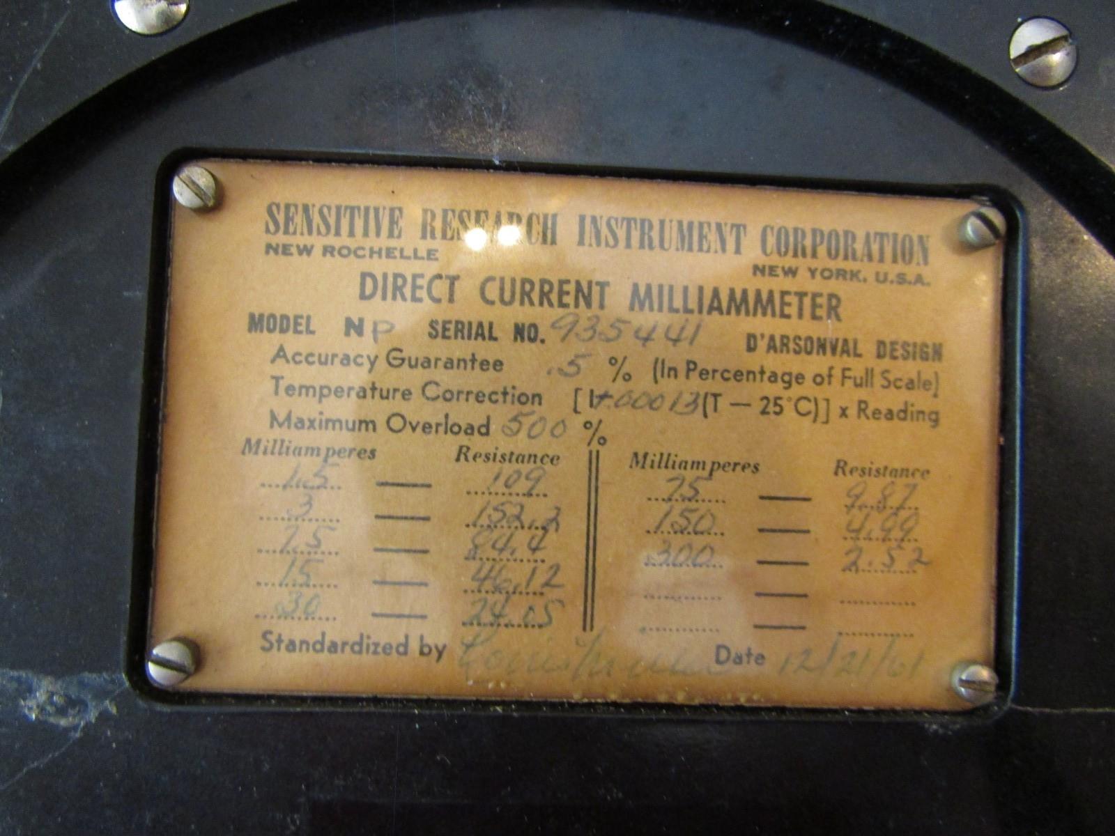 Vintage Singer Metrics Direct Current Milliammeter #935441