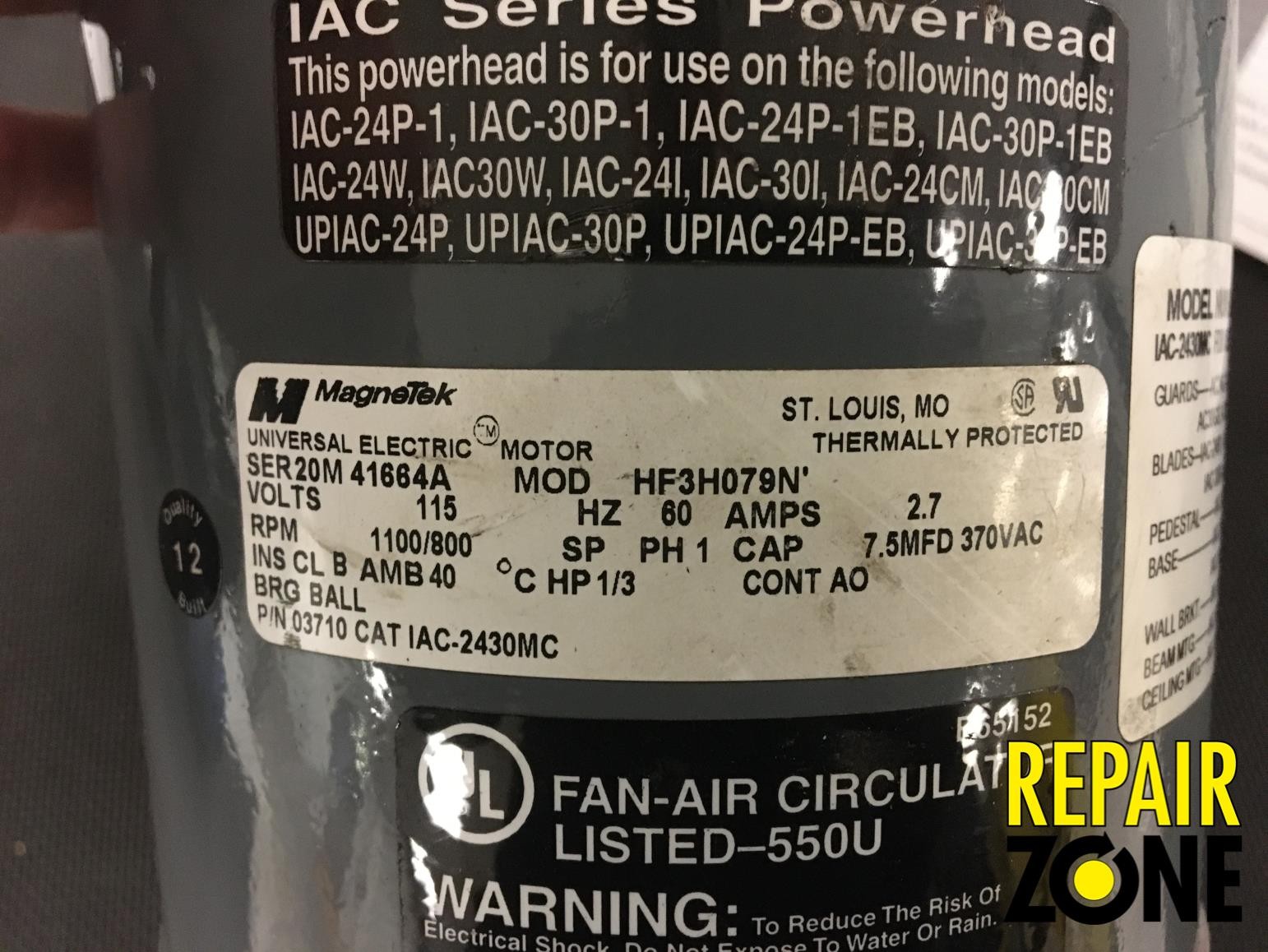 1/3 HP 1100/800 RPM MAGNETEK SINGLE PHASE MOTOR *LIQUIDATION*