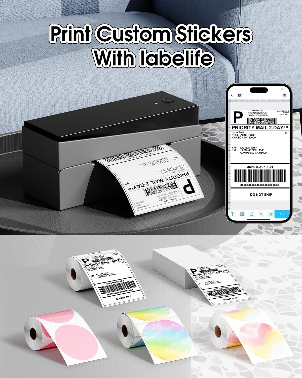 Phomemo PM-249BT Bluetooth Thermal Shipping Label Printer for USPS eBay Etsy
