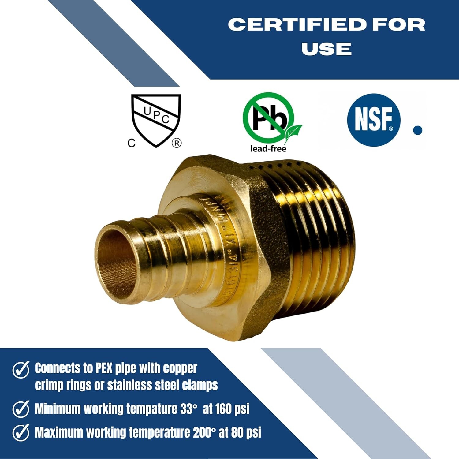 10 PIECES 3/4″ PEX X 1″ MALE NPT ADAPTER, LEAD FREE BRASS CRIMP FITTINGS, PEX B