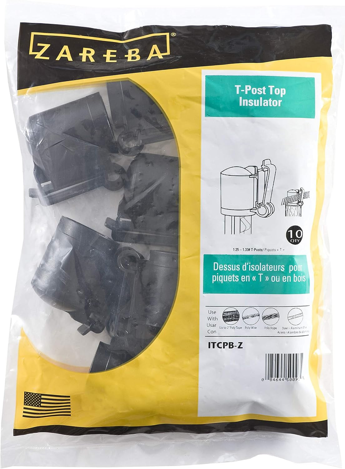 ITCPB-Z T-Post Safety Cap and Insulator, 10 per Bag, Black