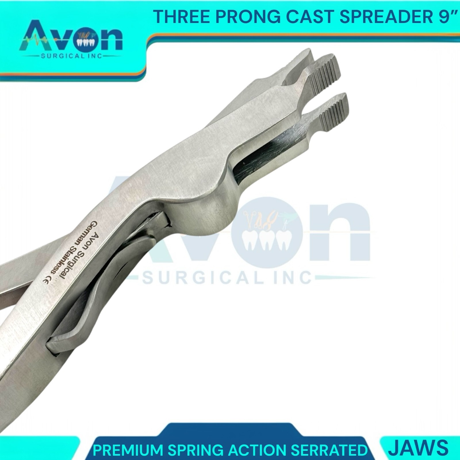 9in Cast Spreading Removing Pliers, 3-Prong Serrated, Spring-Action,German Steel