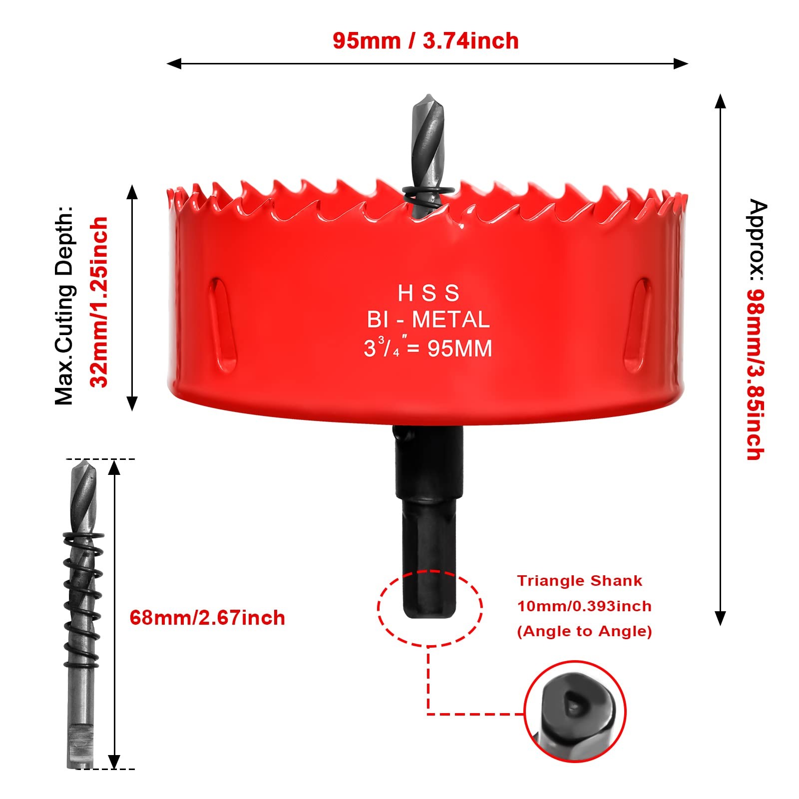 Hole Saw 3 3/4” (95mm) for Wood and Plastic, HSS Bi-Metal 3-3/4″(95mm), Red