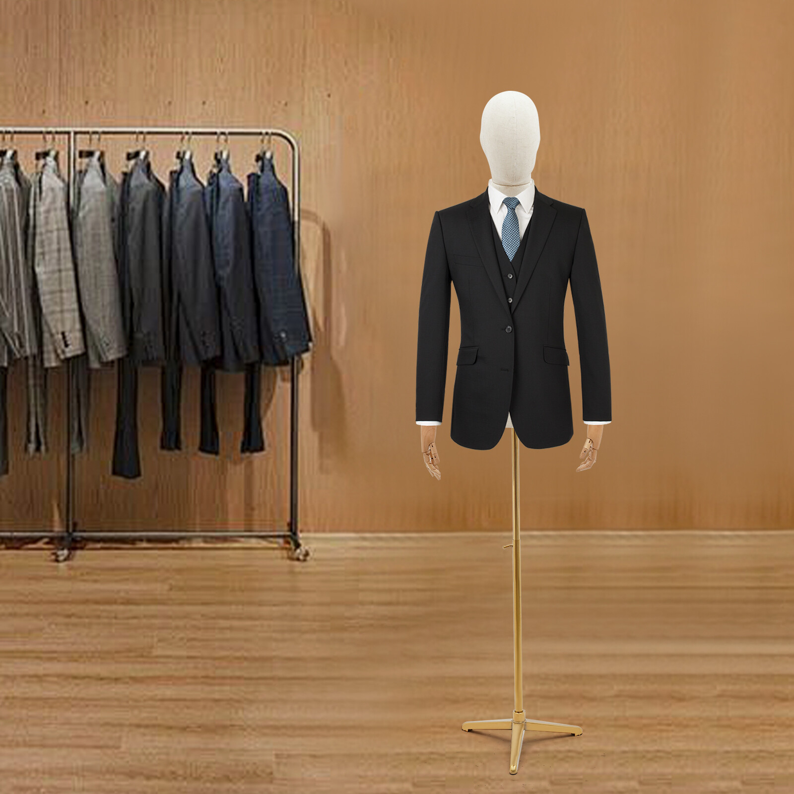 Half Body Mannequin Display Male Dress Form Adjustable Height Head & Hand Turn