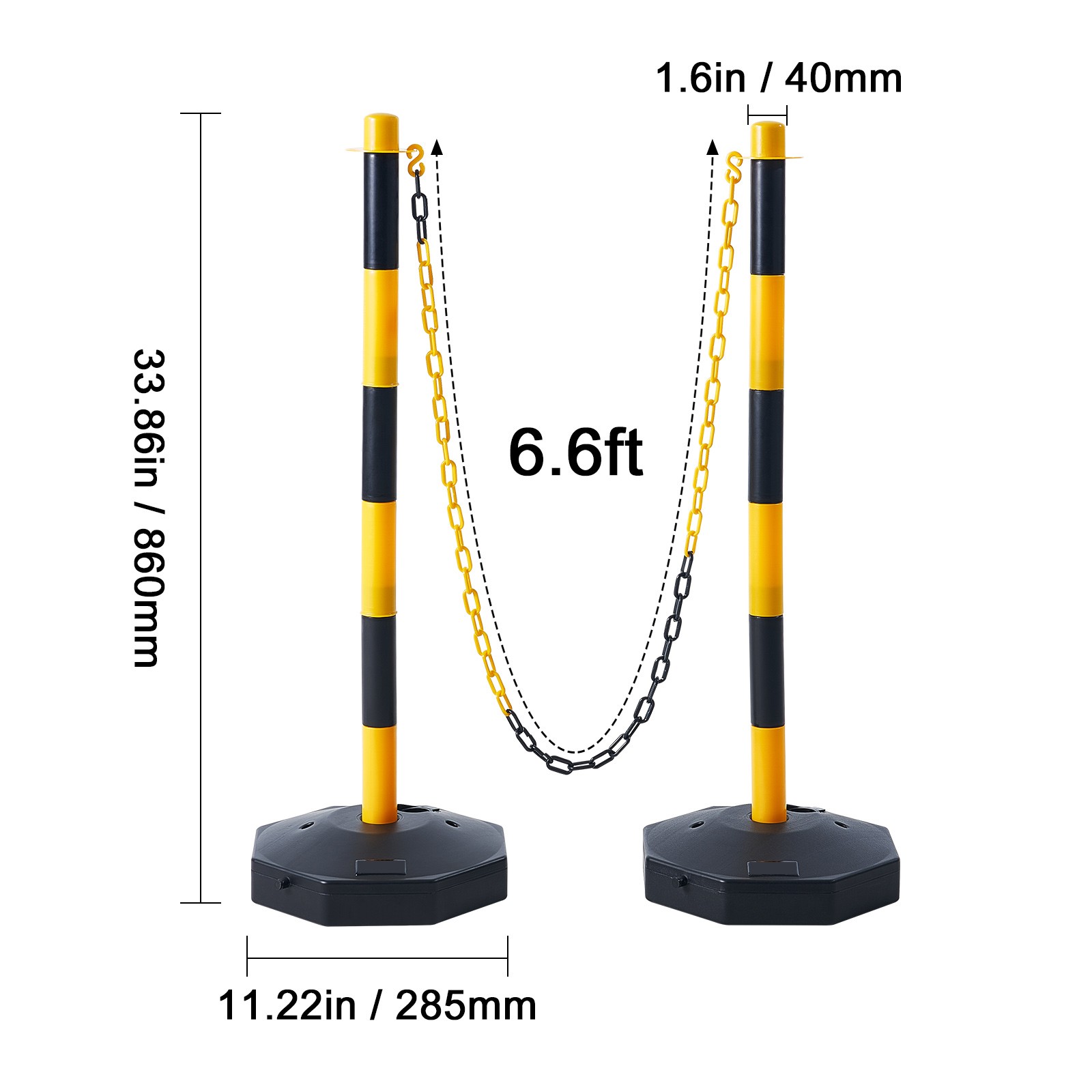 VEVOR 6PCs Traffic Delineator Post Cones with Fillable Base 8FT Chain Adjustable
