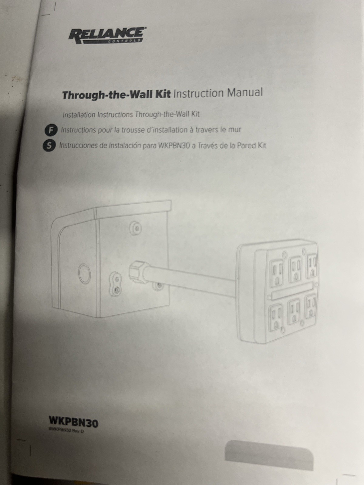 Reliance Controls WKPBN30 Through-the-Wall Kit 30A 125/250V