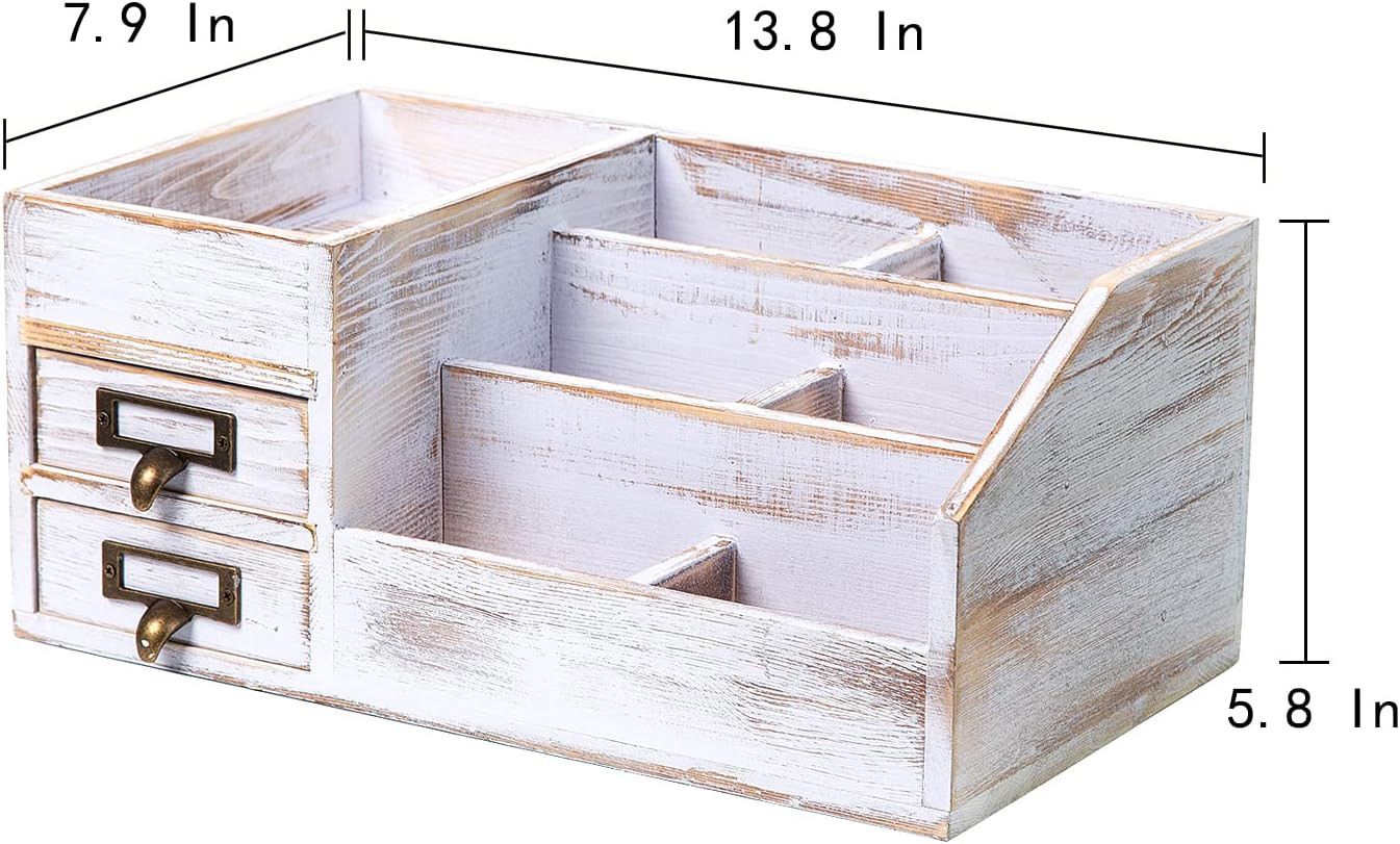 Distressed Rustic Wooden Office Desktop Organizer Shelf Tabletop Home Organizer
