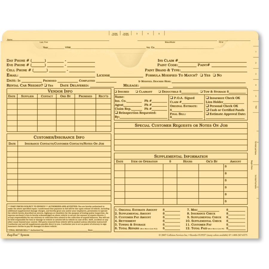 50ct EasyTrac Reinforced Manila Repair Job Jackets 11.75″ x 9.5″ Auto Repair