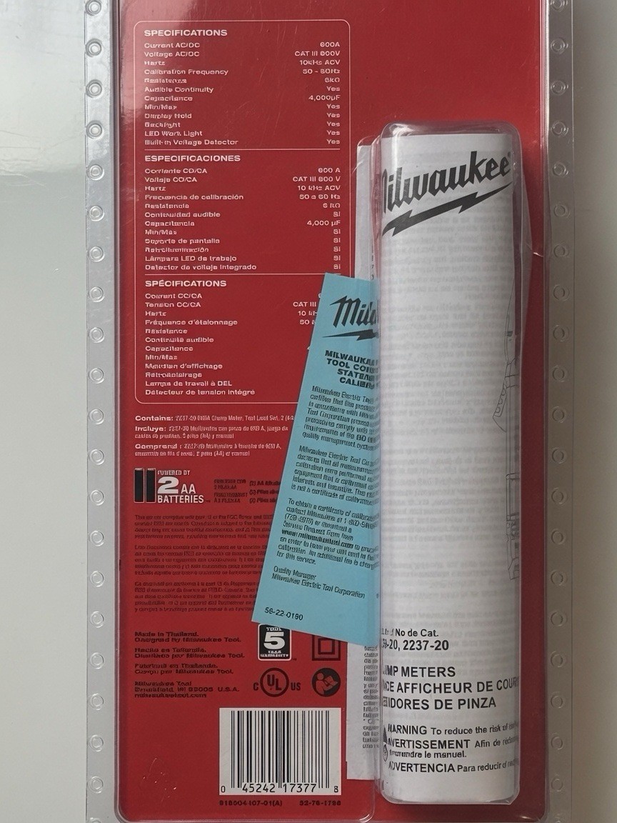 Milwaukee 2237-20 600A AC/DC TRMS Clamp Meter New Sealed CAT III 600V