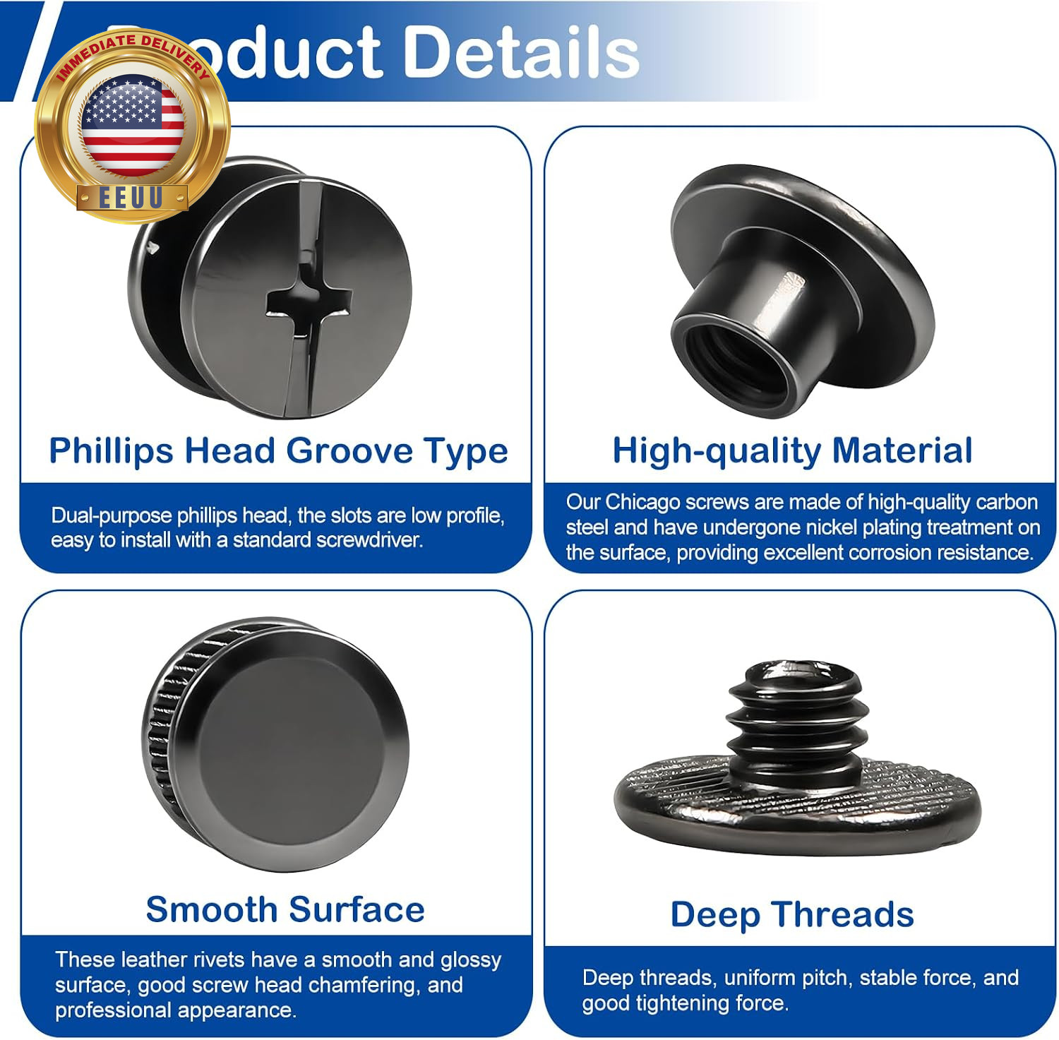 25 Sets M5 X 4Mm Chicago Screws, 3/16(5Mm) Black Leather Rivets, Carbon Steel Ph