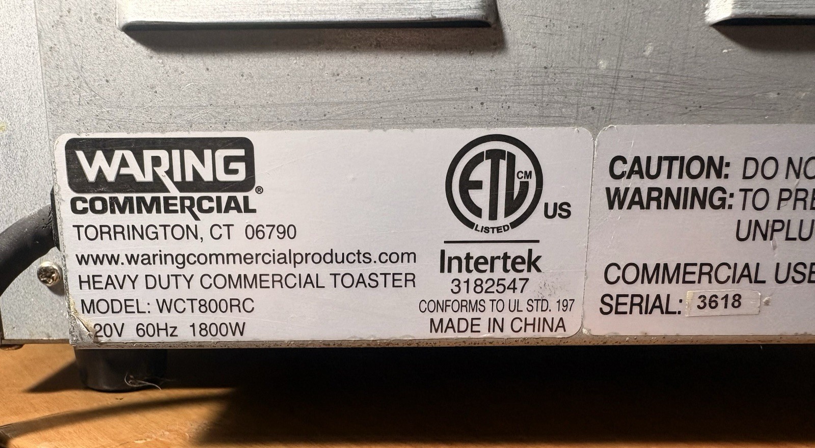Waring WCT800RC Heavy Duty 4 Slot Commercial Toaster 120v~Tested~Works