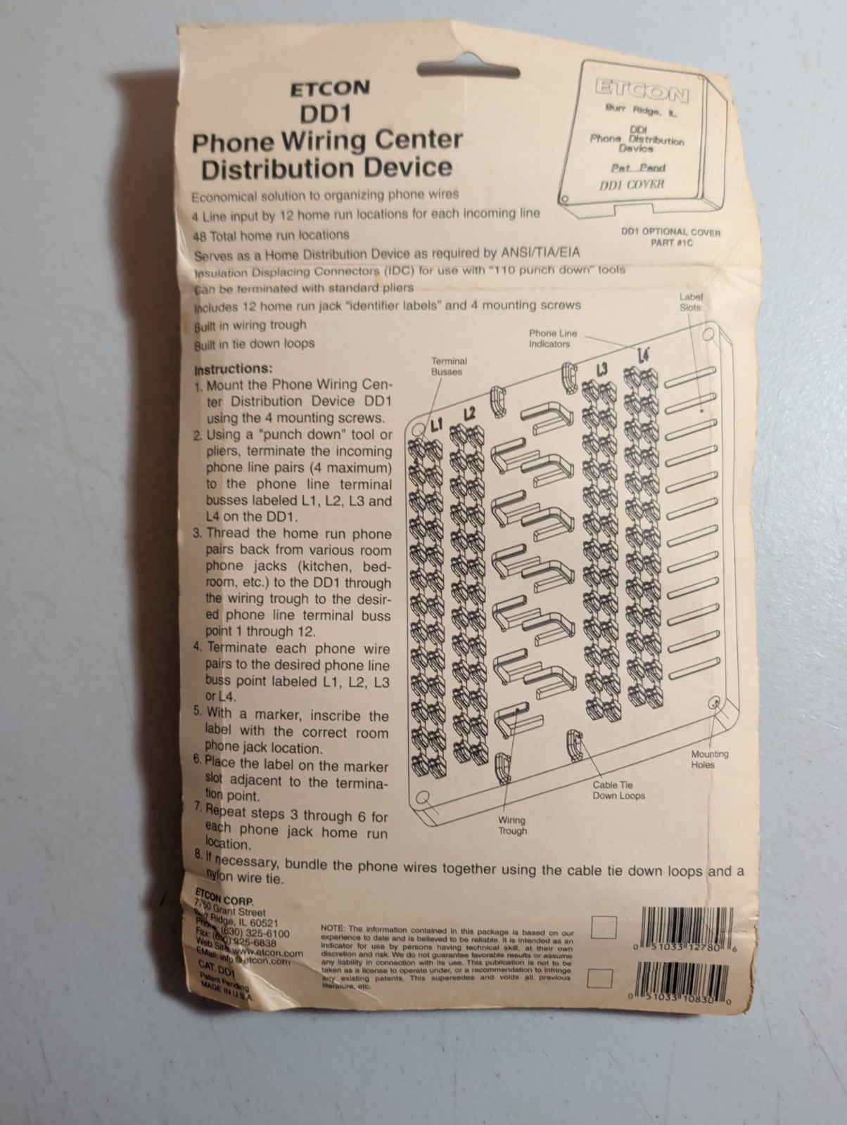 NOS Etcon DD1 Phone Wiring Center 4 Line 48 Location Distribution Device Sealed
