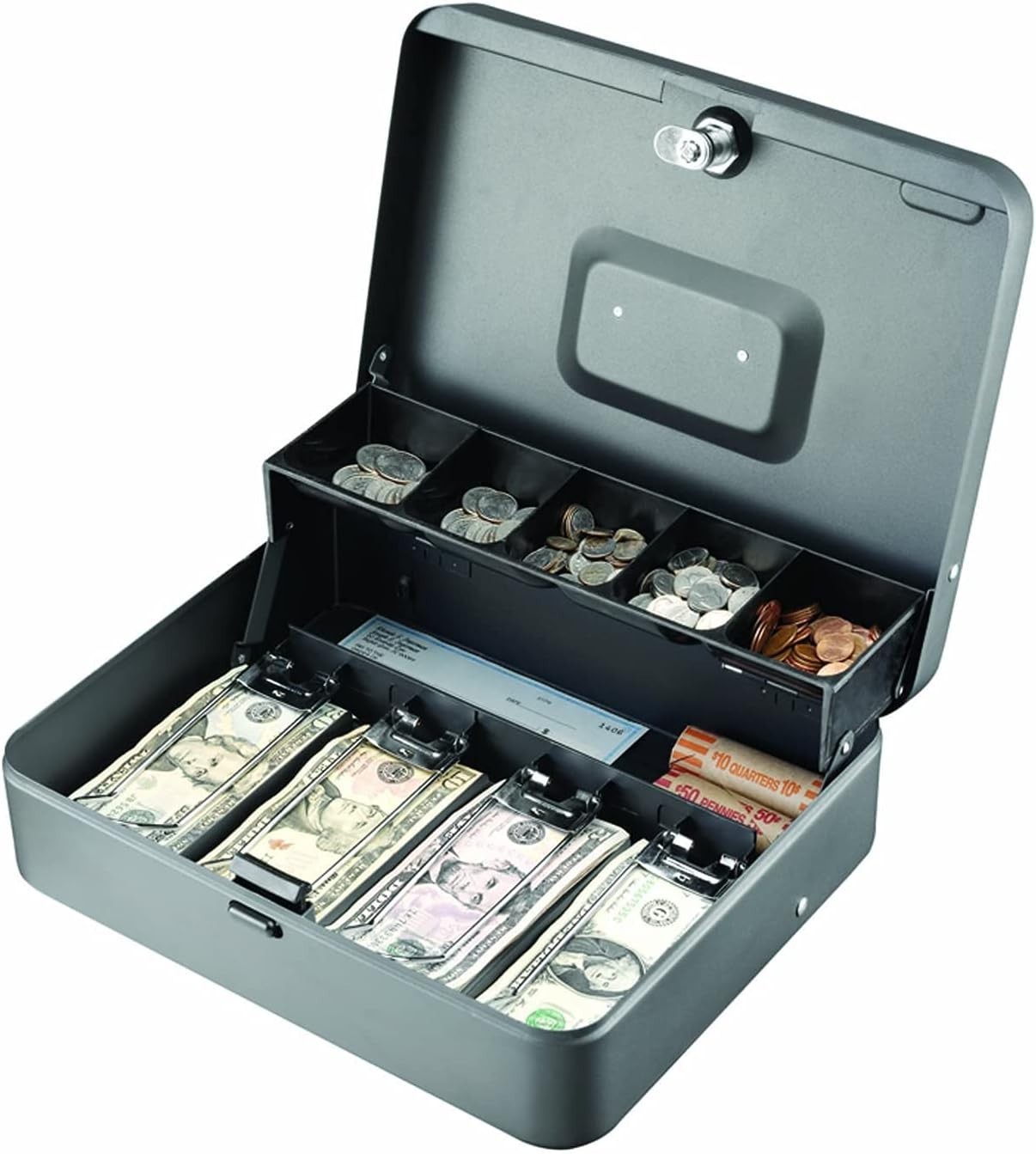 MMF Industries STEELMASTER Tiered Tray Cash Box | 11.81” W x 3.18” H x 9.43” D