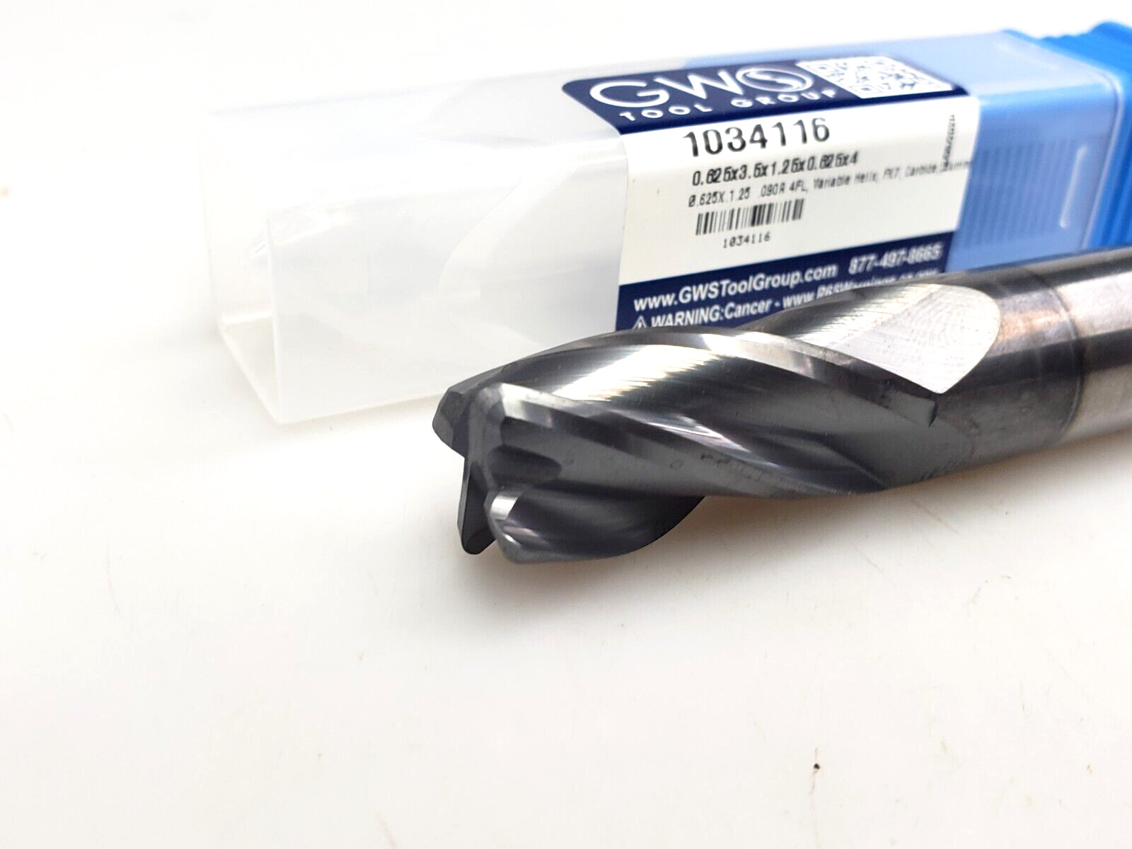 GWS 5/8″ x 5/8 x 1-1/4 x 3-1/2 R.09 Solid Carbide End Mill 4 Flute FX7 1034116