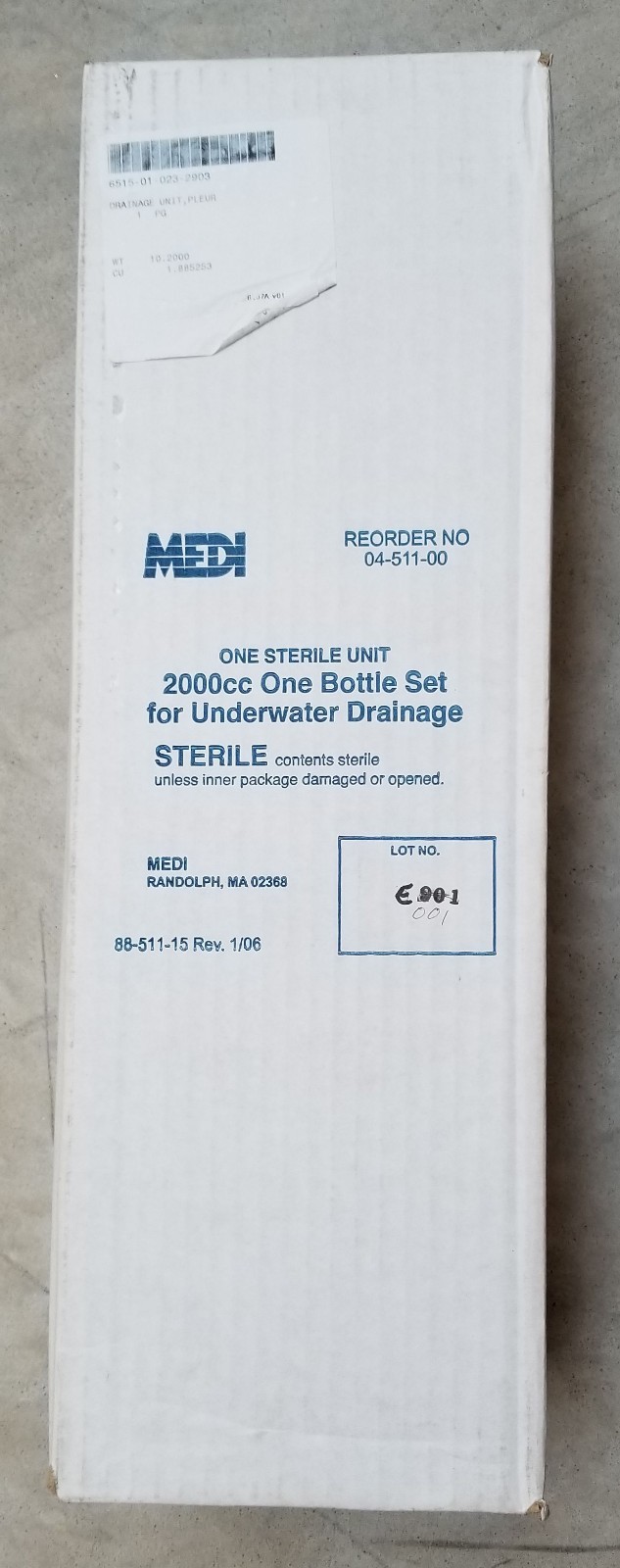 Medi 2000cc One Bottle Set for Underwater Drainage 04-511-00