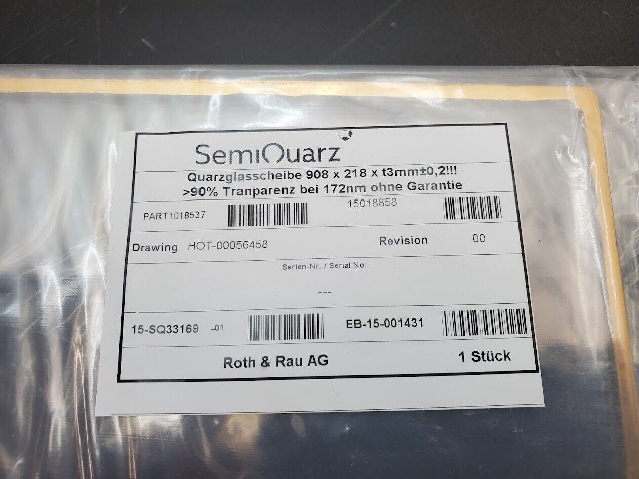 SemiQuarz Quartz Sheet 908mm x 218mm x 3mm ∓.02mm 90% Transparent 172nm Light
