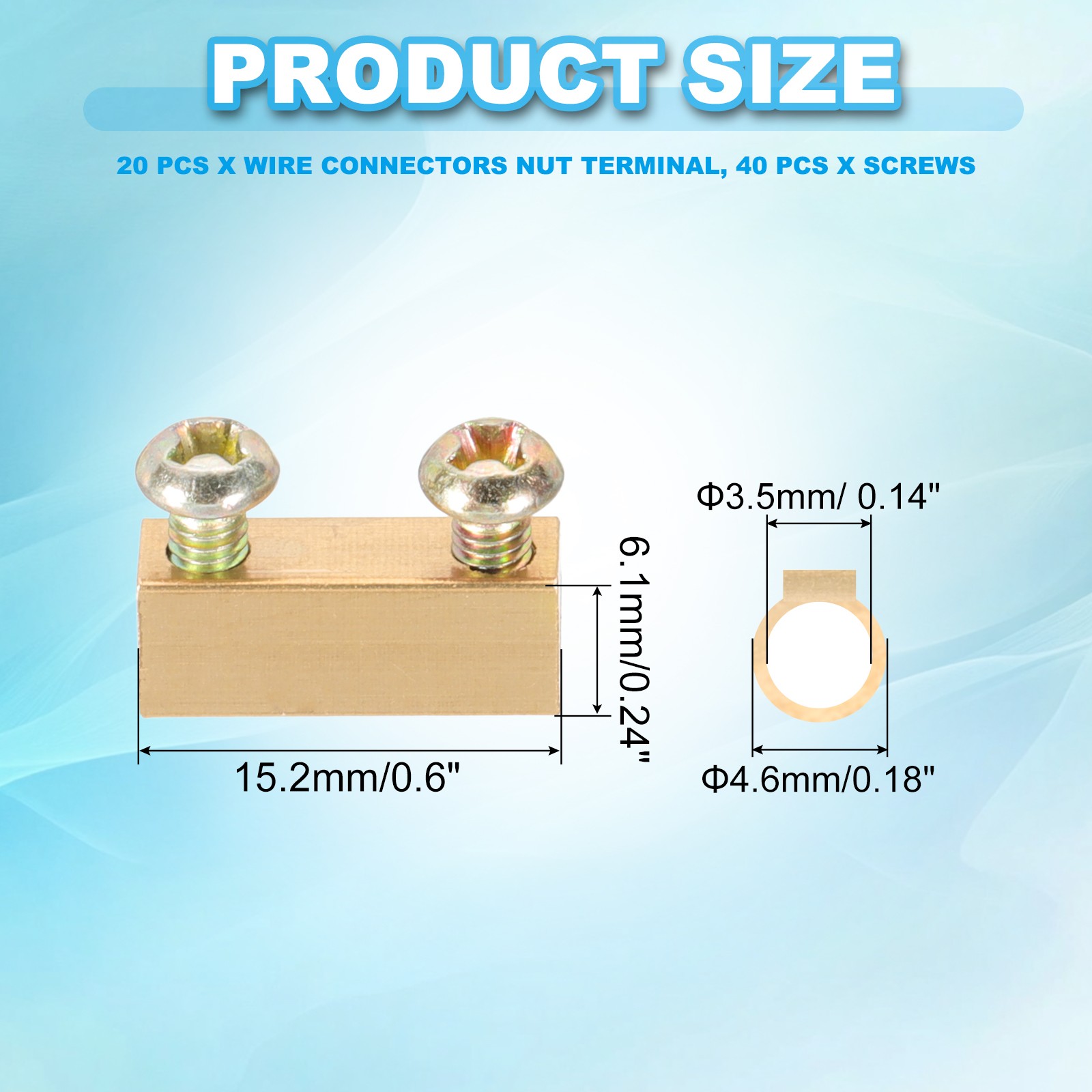 20 Pcs 15.2×4.6×6.1mm 10 A Brass Wire Connectors Nut Terminal, Brass Tone