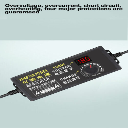 9V-24V 5A 120W Adjustable Voltage Power Supply Adapter Transformer with 15 Plugs