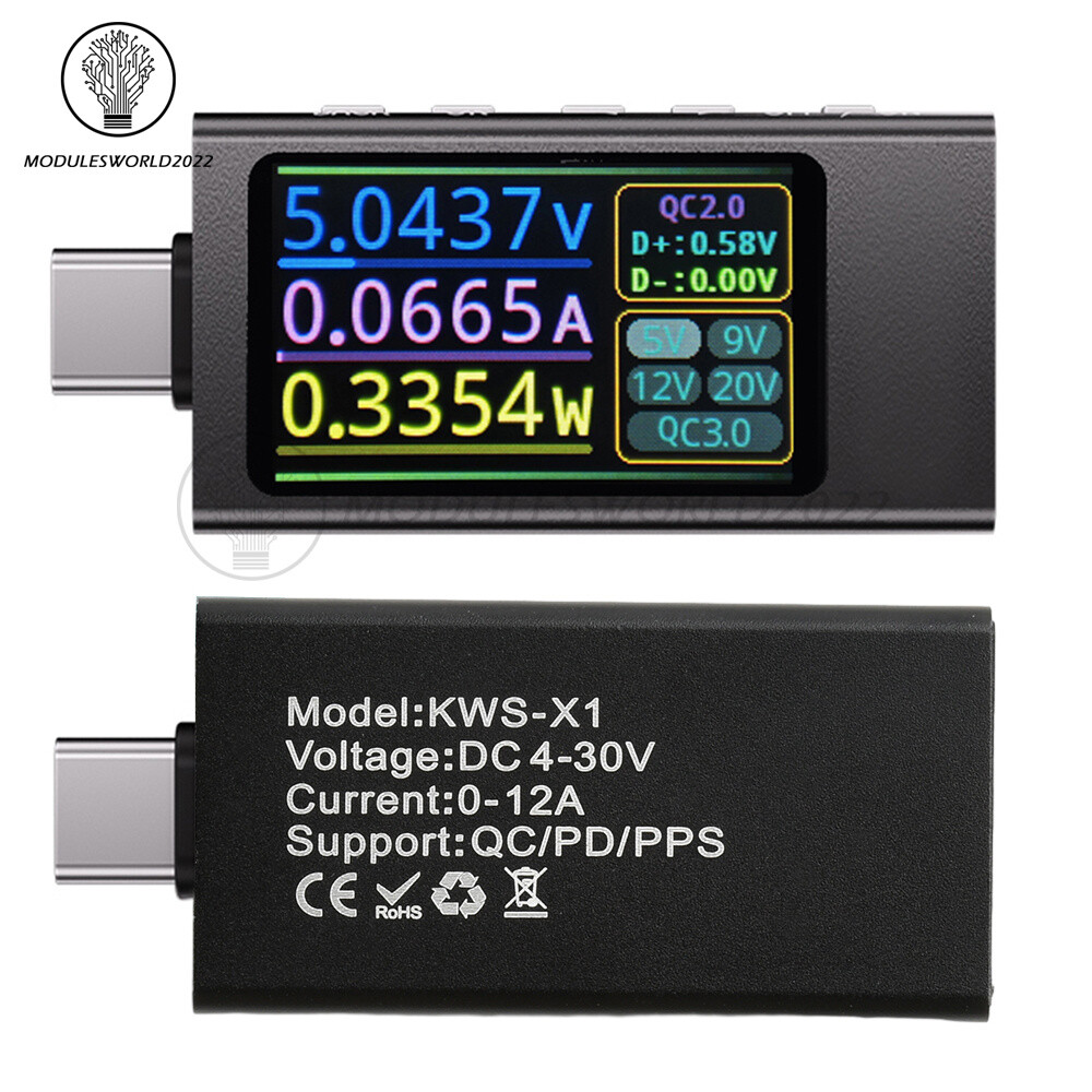 KWS-X1 Type-C Power Tester Voltage Current Meter USB-C Multimeter DC 4-30V 0-12A