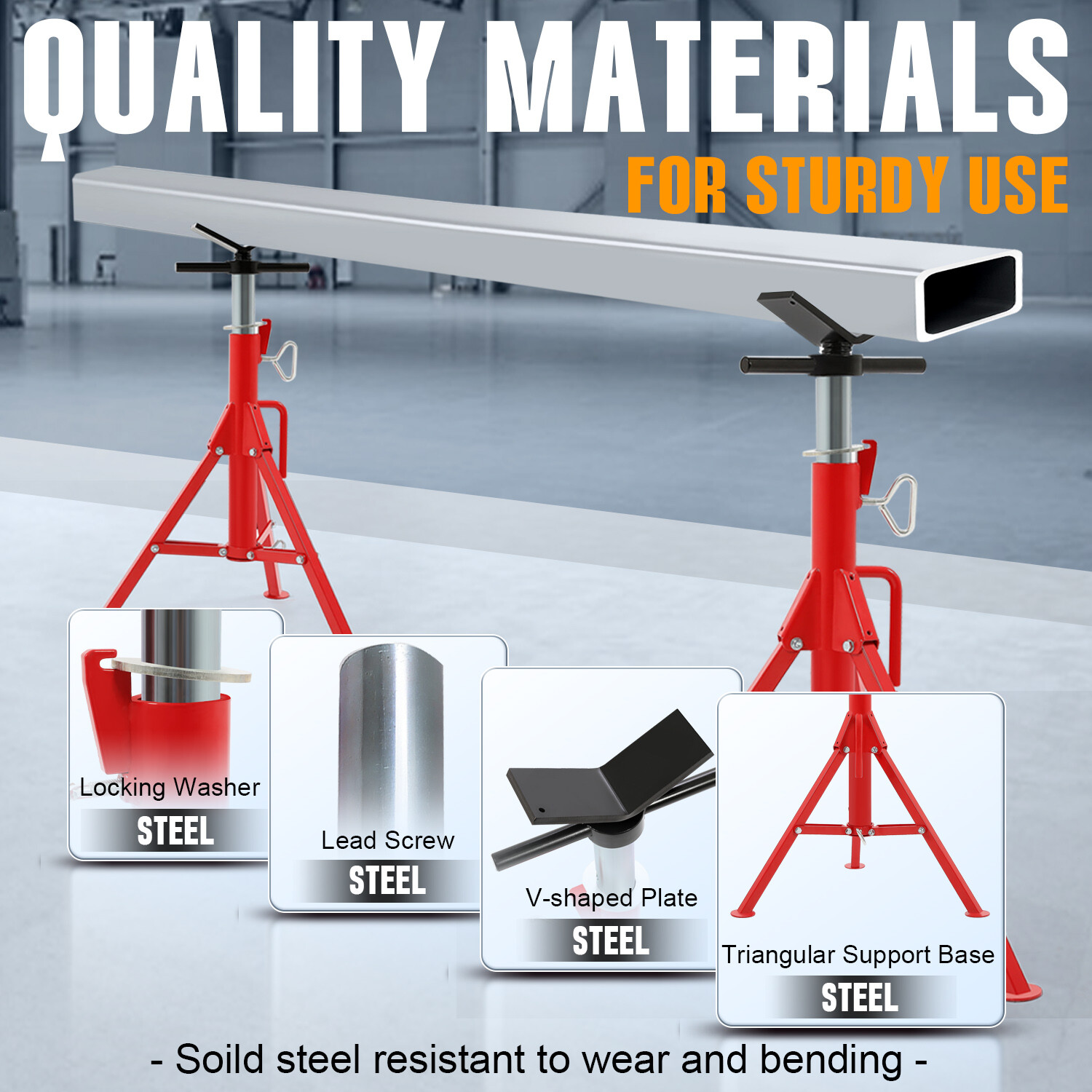 V-Head Pipe Stand Folding Tripod Jack 28″-52″ Height 12″ Pipe 2500LB Steel Red