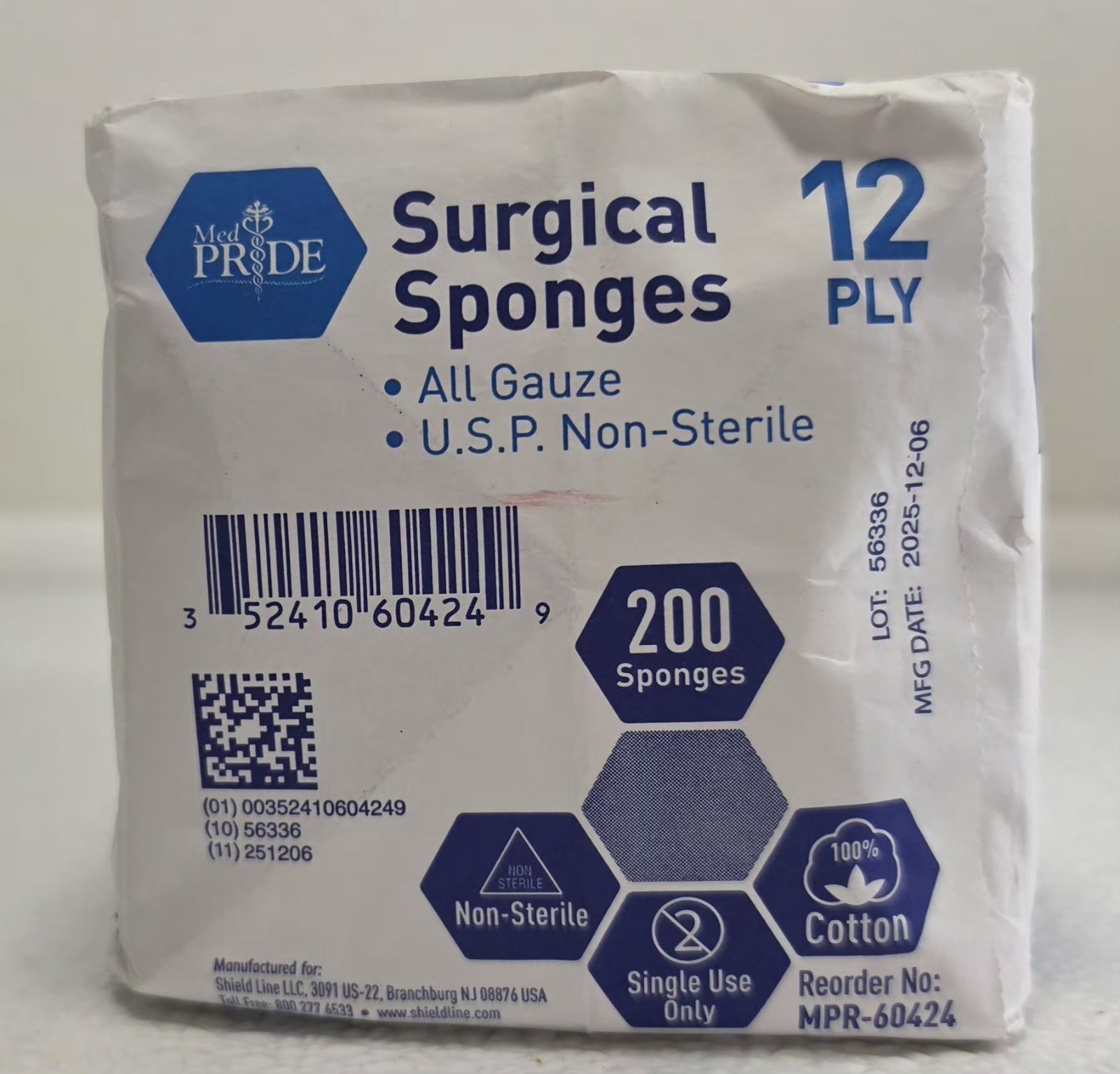 MED PRIDE 200 SURGICAL SPONGES 4″ X 4″ 12 PLY