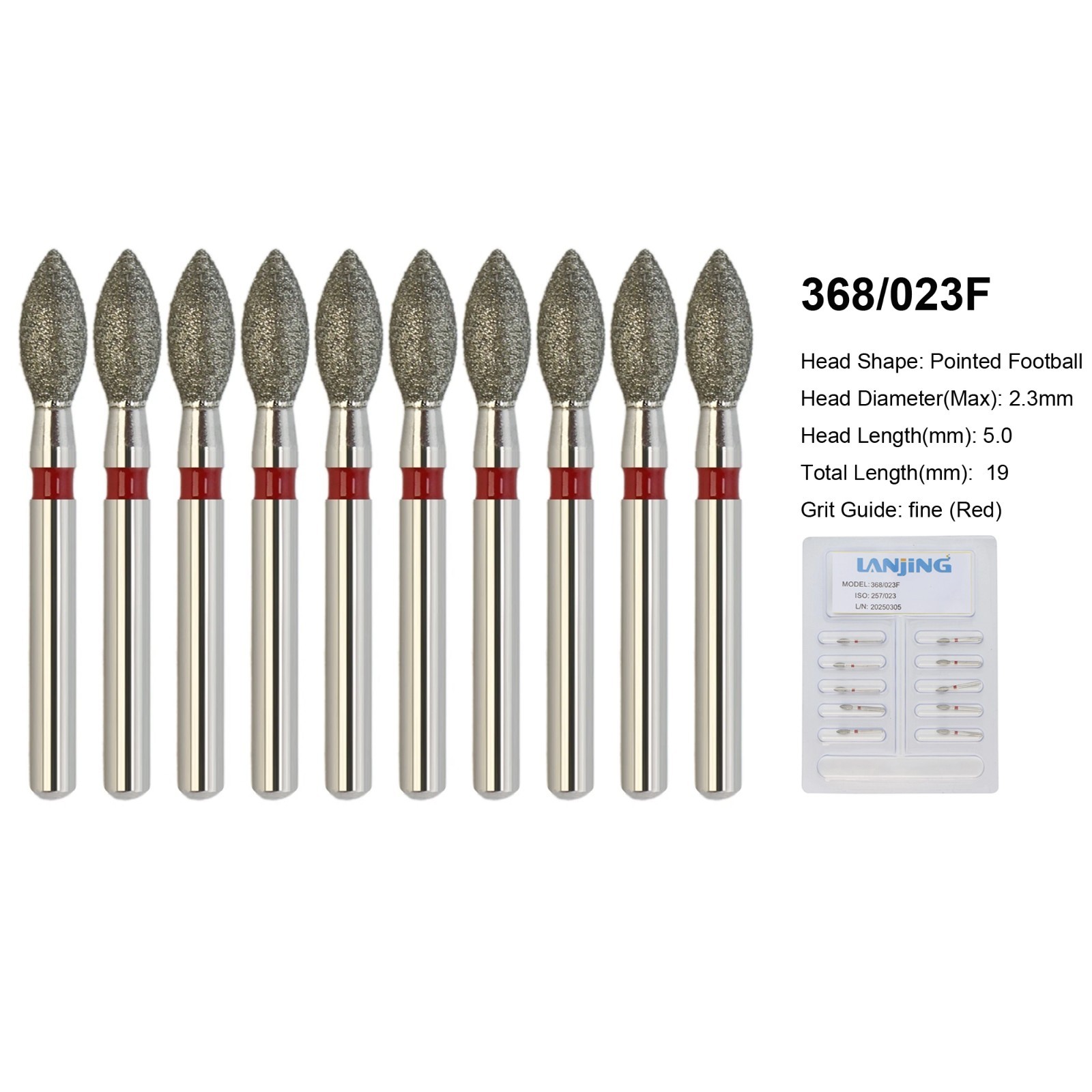 Dental Diamond Bur FG Round End Taper Football Flame Pear Coarse Fine High Speed