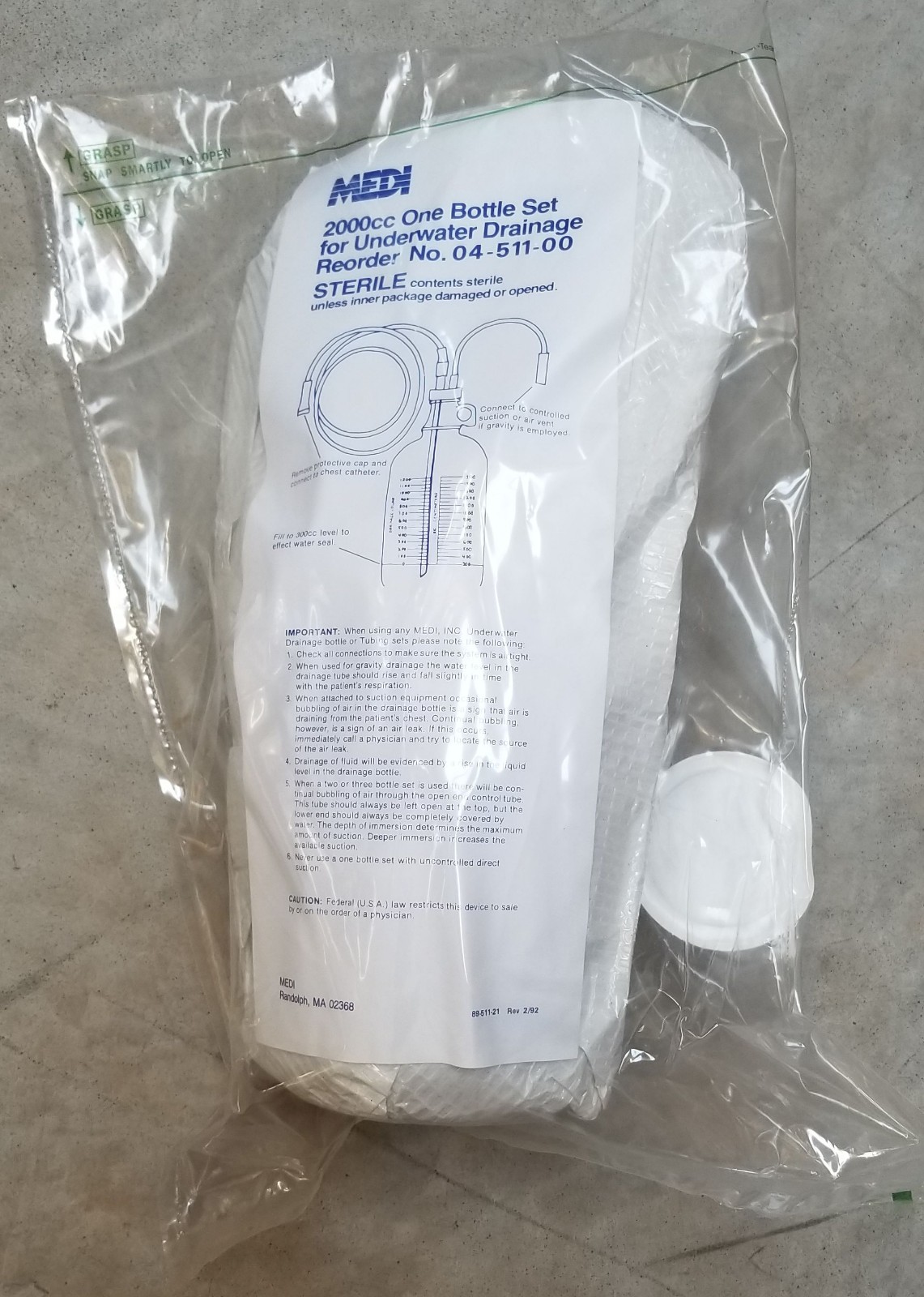 Medi 2000cc One Bottle Set for Underwater Drainage 04-511-00