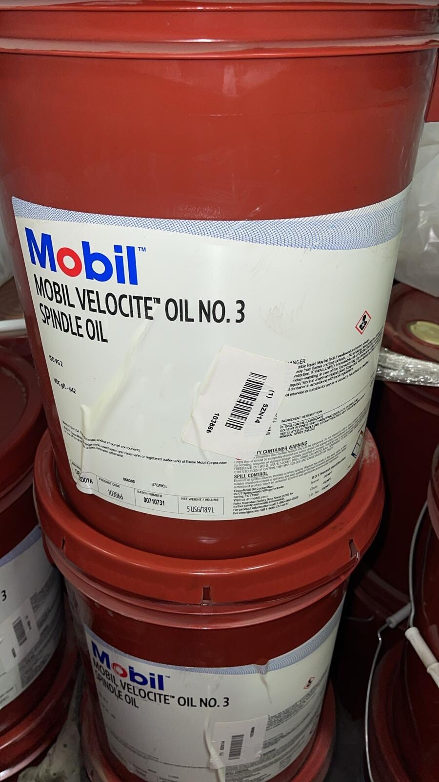 Mobil Velocite No. 3, Spindle Oil, (5 Gal. Pail) 103866 ***SALE***