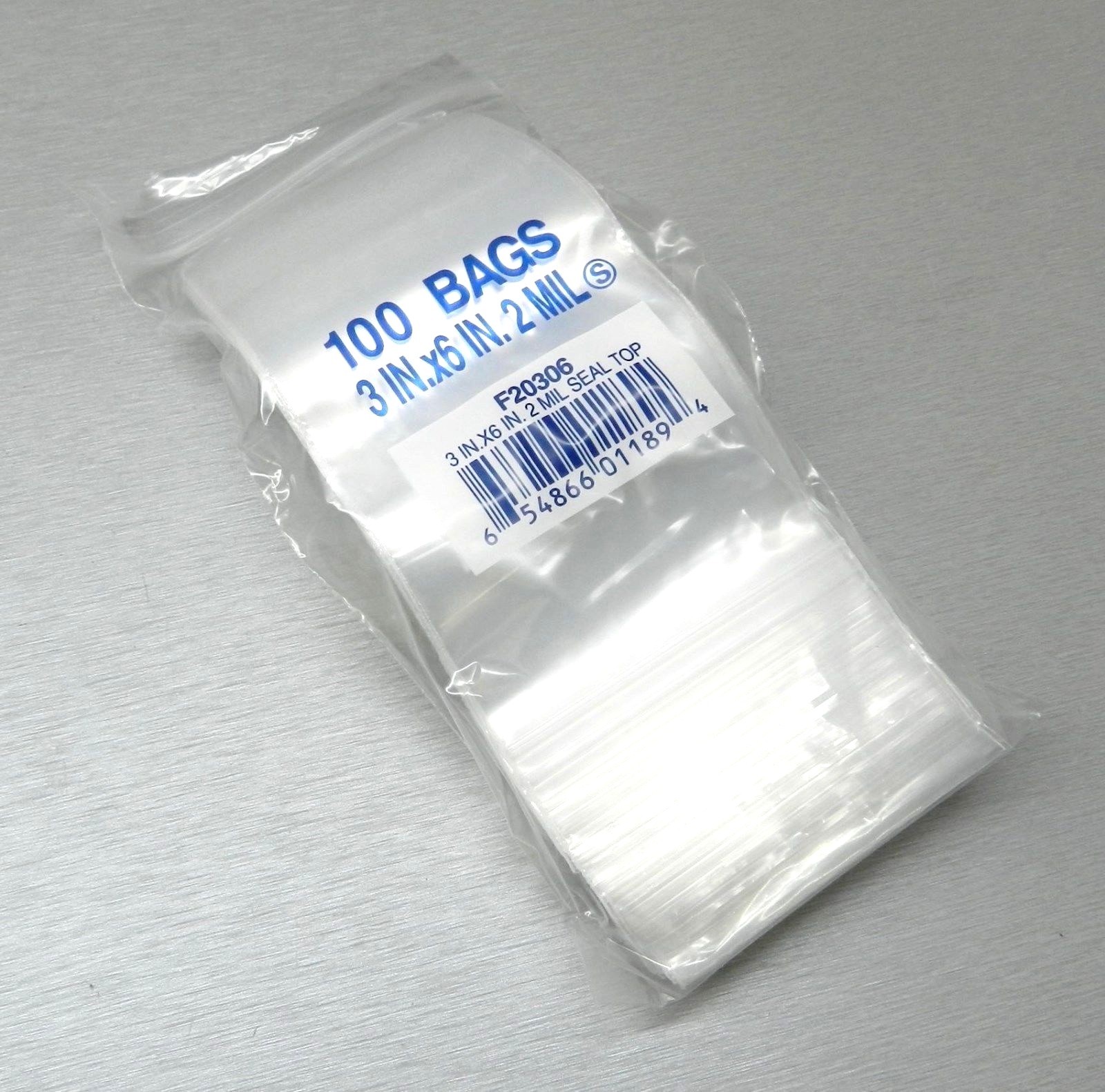 100 3×6 Zip Seal Bags Clear 2mil Poly Reclosable Bag 3″ x 6″ Reloc Zippit 2 Mil